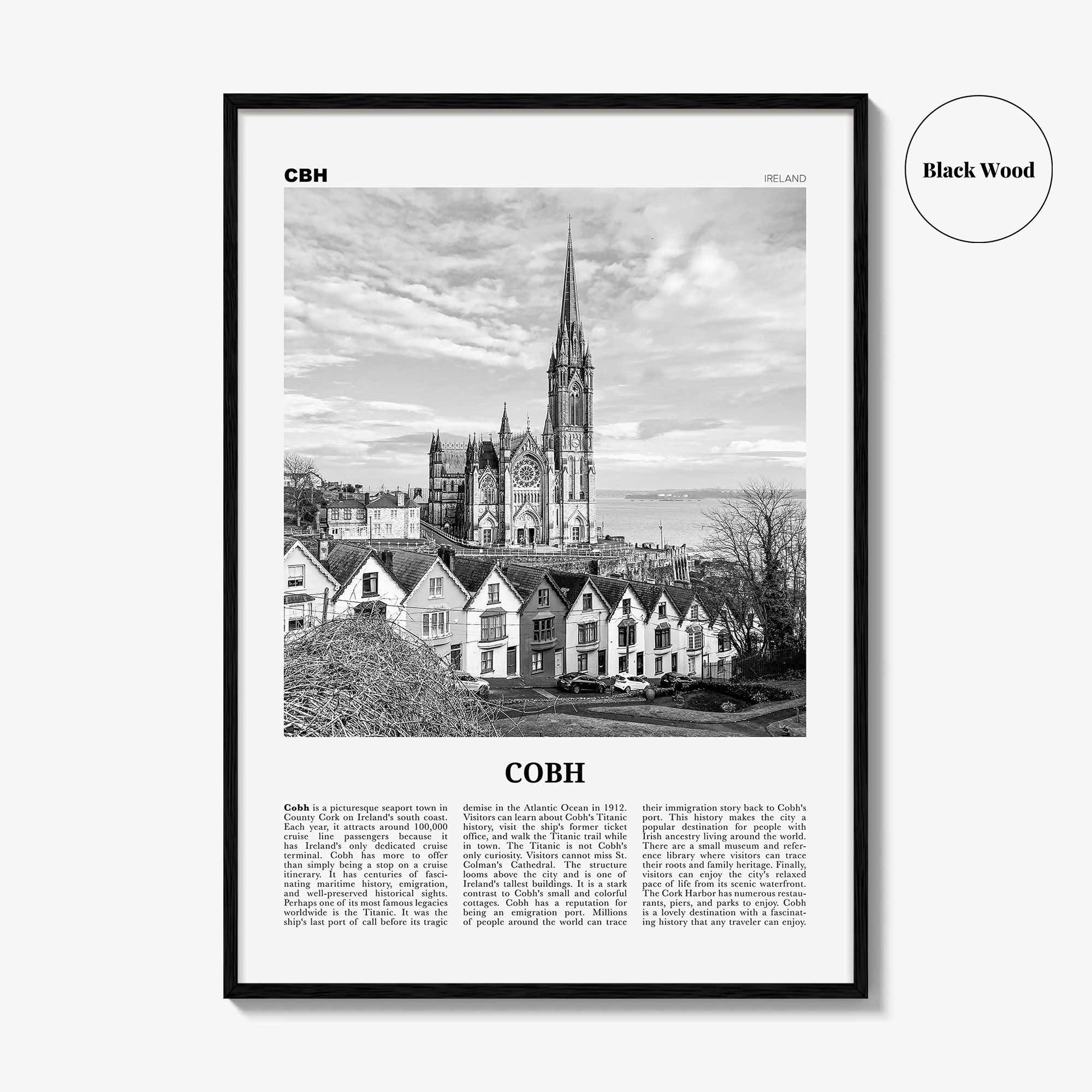 Cobh Print Black and White No 2, Cobh Wall Art, Cobh Poster, Cobh Photo, Cobh Wall Décor, Cóbh, Ireland, County Cork