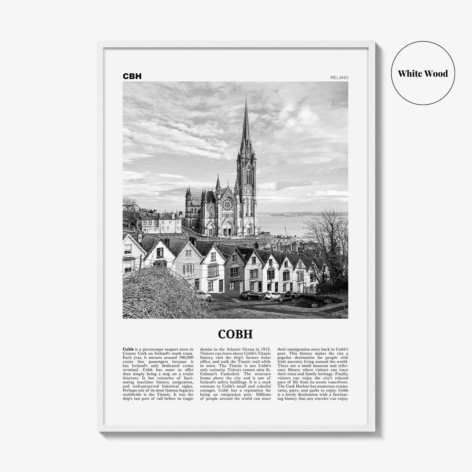 Cobh Print Black and White No 2, Cobh Wall Art, Cobh Poster, Cobh Photo, Cobh Wall Décor, Cóbh, Ireland, County Cork