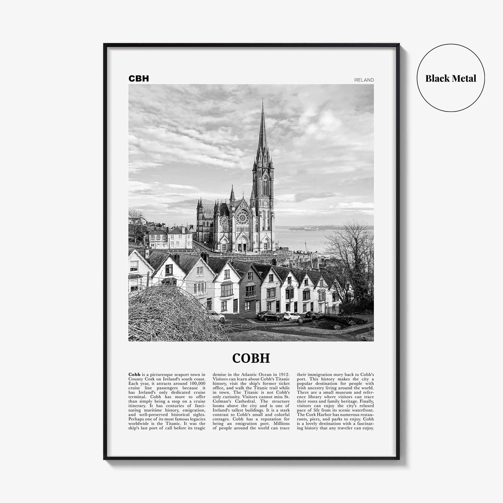 Cobh Print Black and White No 2, Cobh Wall Art, Cobh Poster, Cobh Photo, Cobh Wall Décor, Cóbh, Ireland, County Cork