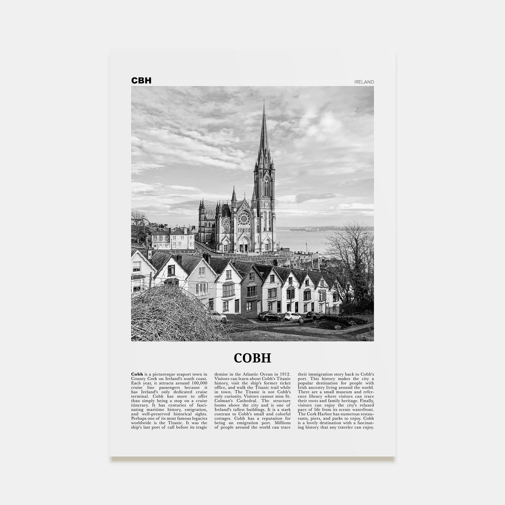 Cobh Travel B&W No 2 Poster