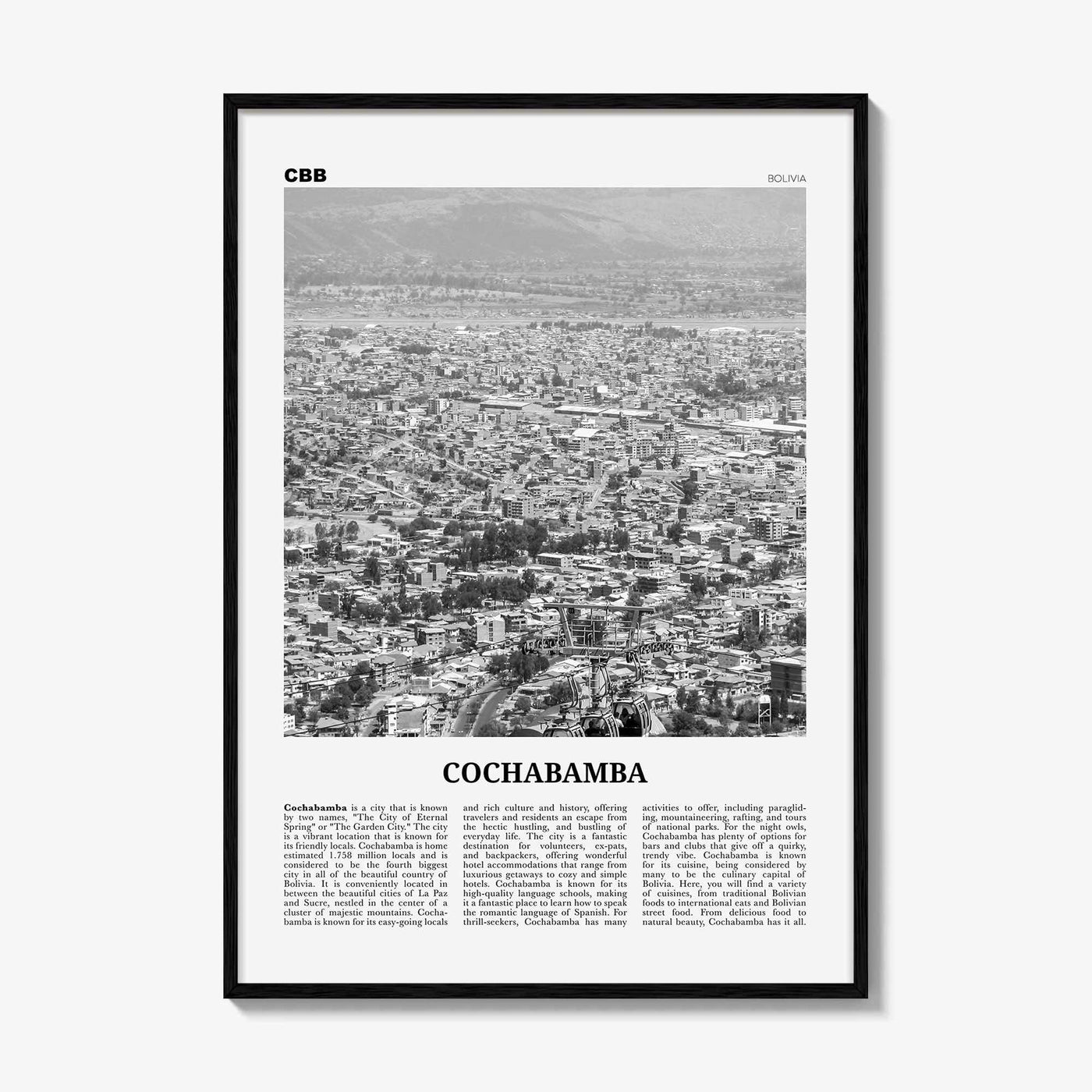 Cochabamba Print Black and White, Cochabamba Wall Art, Cochabamba Poster, Cochabamba Photo, Cochabamba Wall Décor, Bolivia
