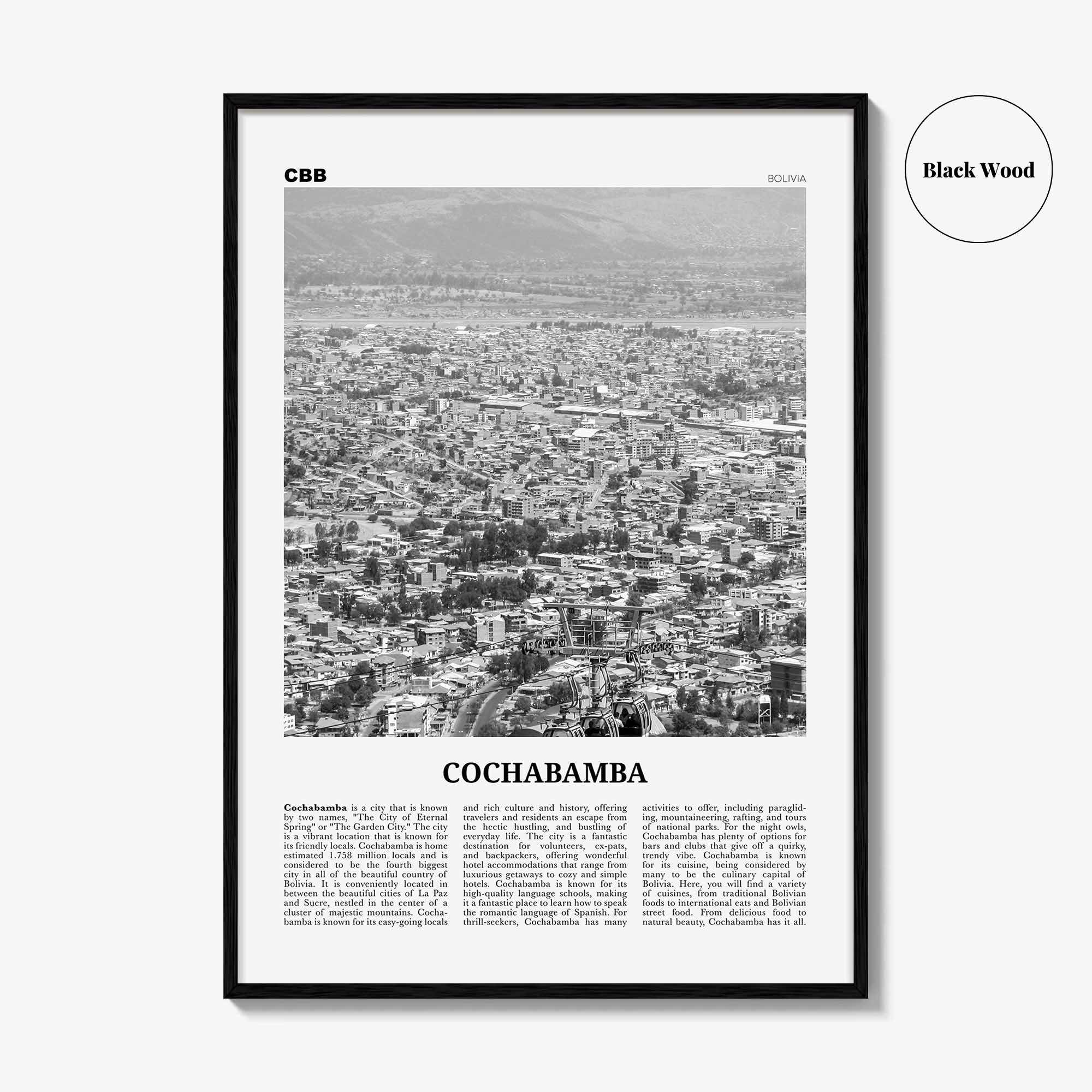 Cochabamba Print Black and White, Cochabamba Wall Art, Cochabamba Poster, Cochabamba Photo, Cochabamba Wall Décor, Bolivia