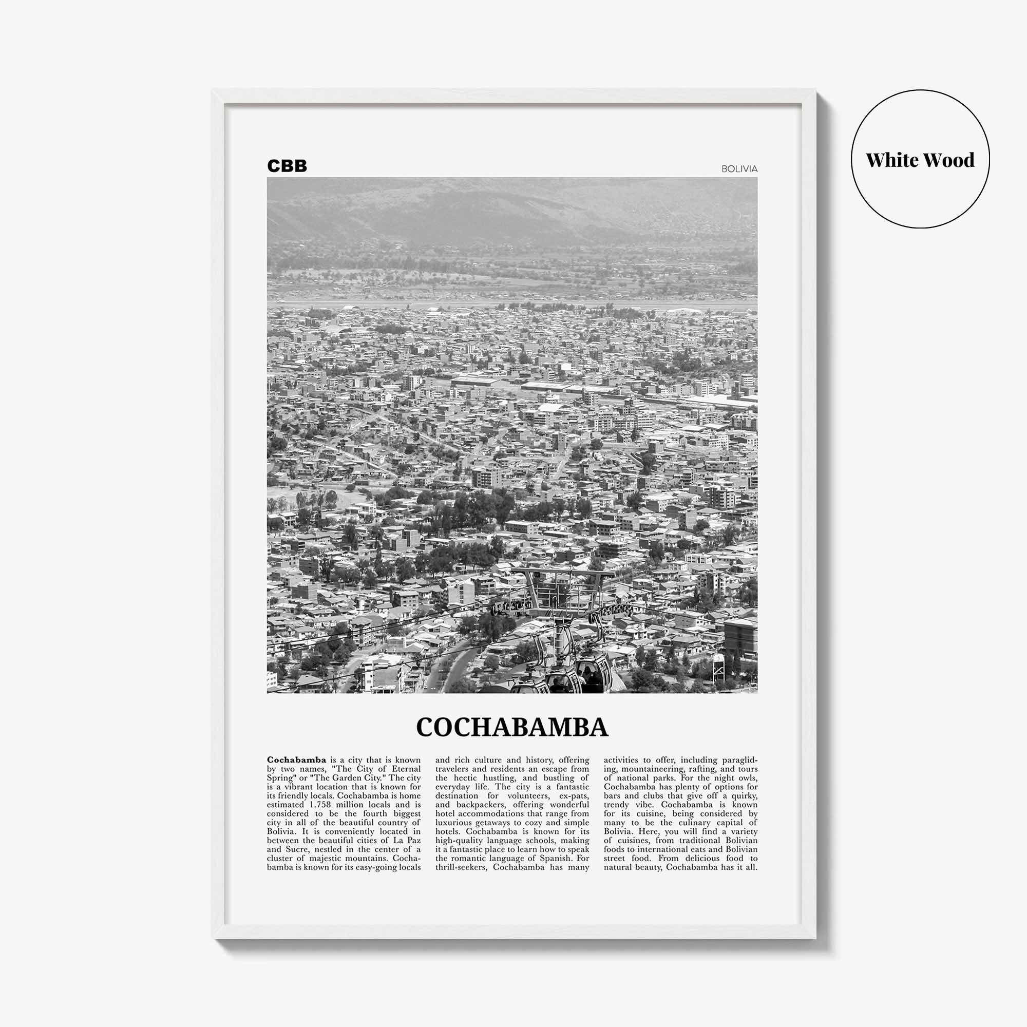 Cochabamba Print Black and White, Cochabamba Wall Art, Cochabamba Poster, Cochabamba Photo, Cochabamba Wall Décor, Bolivia