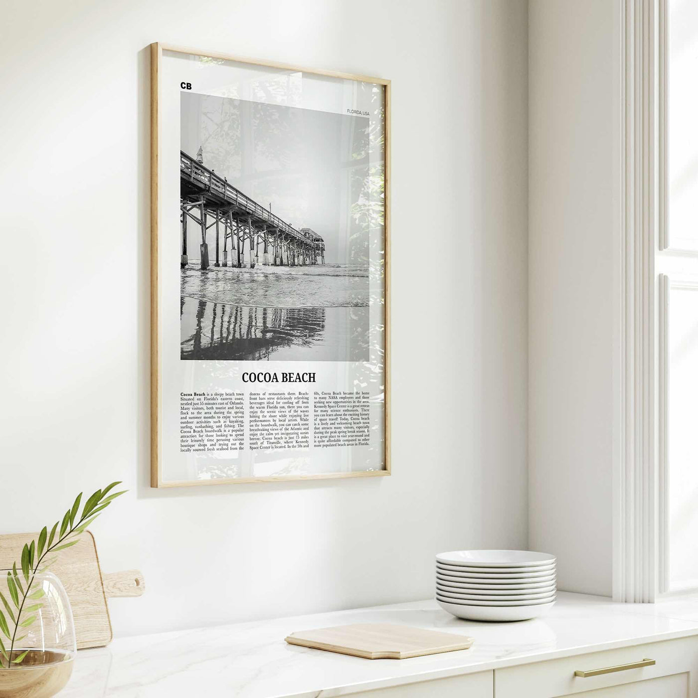 Cocoa Beach Print Black and White, Cocoa Beach Wall Art, Cocoa Beach Poster, Cocoa Beach Photo, Cocoa Beach Wall Décor, Florida, USA