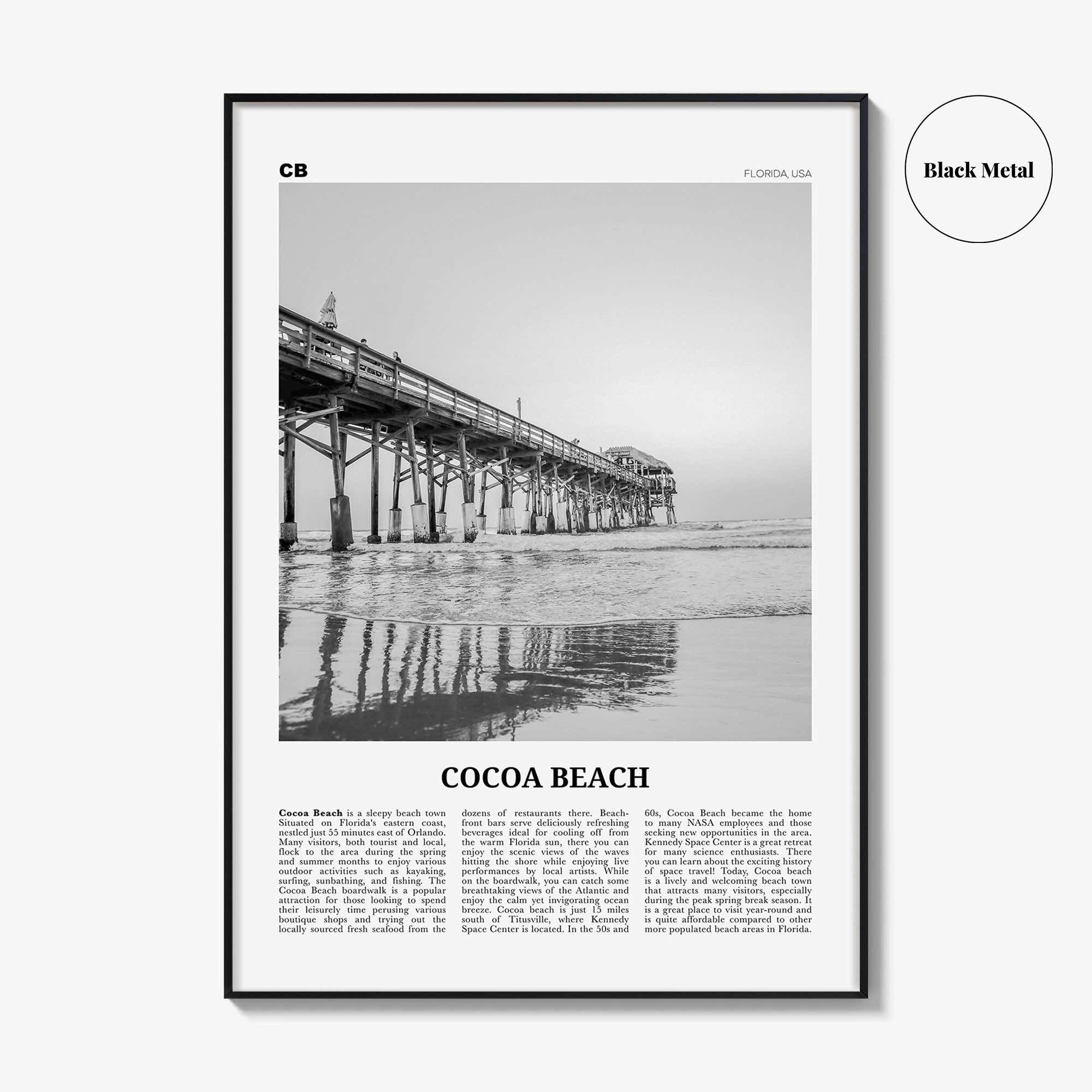 Cocoa Beach Print Black and White, Cocoa Beach Wall Art, Cocoa Beach Poster, Cocoa Beach Photo, Cocoa Beach Wall Décor, Florida, USA