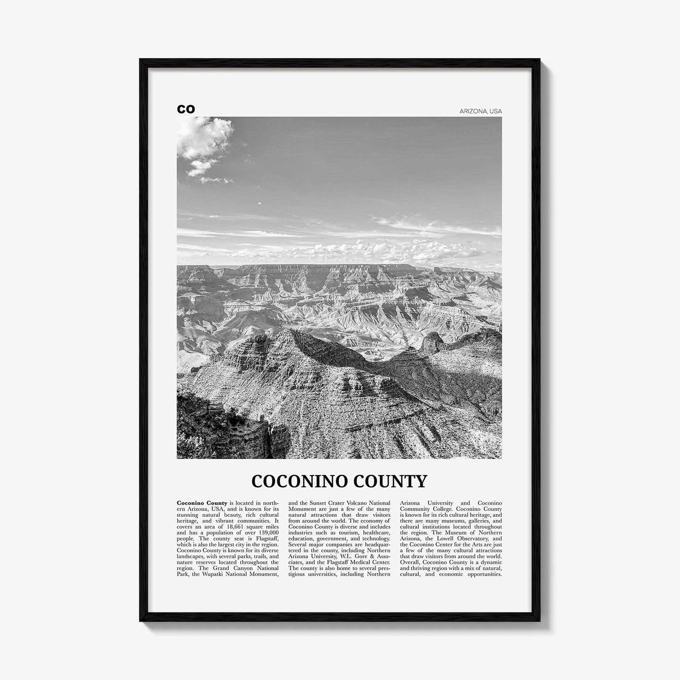 Coconino County Print Black and White, Coconino County Wall Art, Coconino County Poster, Coconino Photo, Coconino Wall Décor, Coconino Map