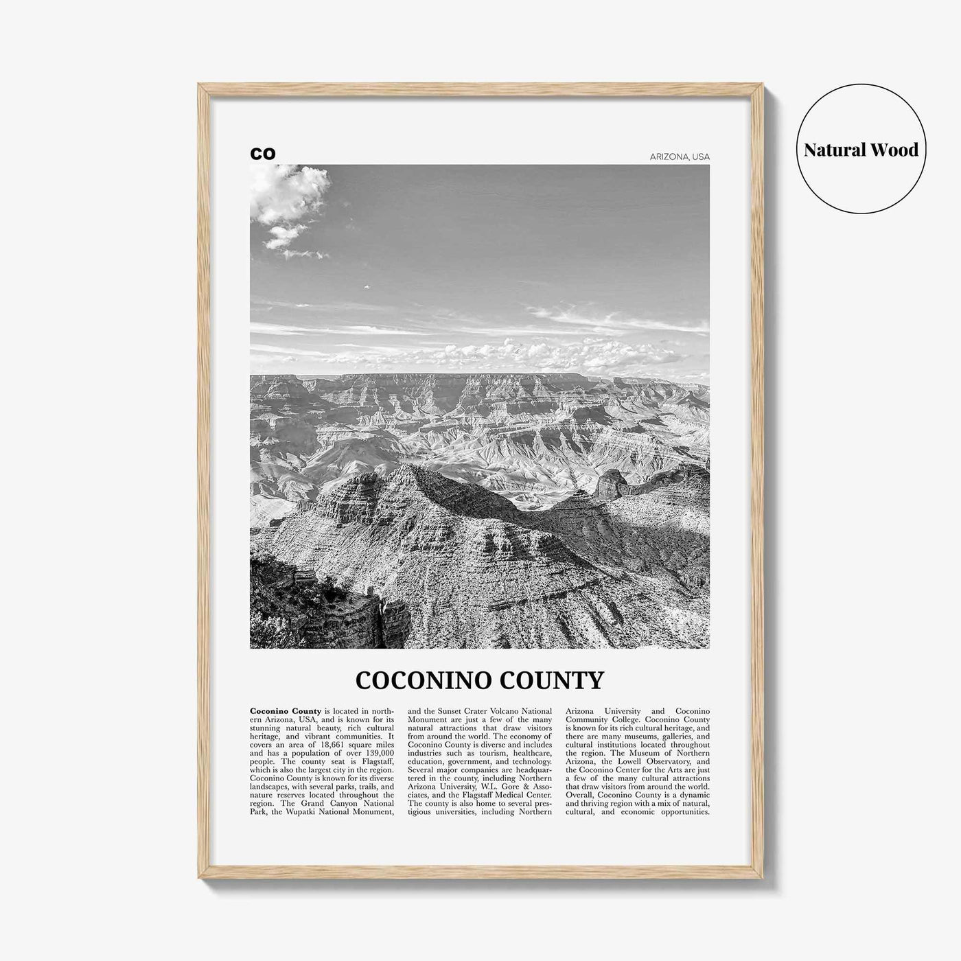 Coconino County Print Black and White, Coconino County Wall Art, Coconino County Poster, Coconino Photo, Coconino Wall Décor, Coconino Map