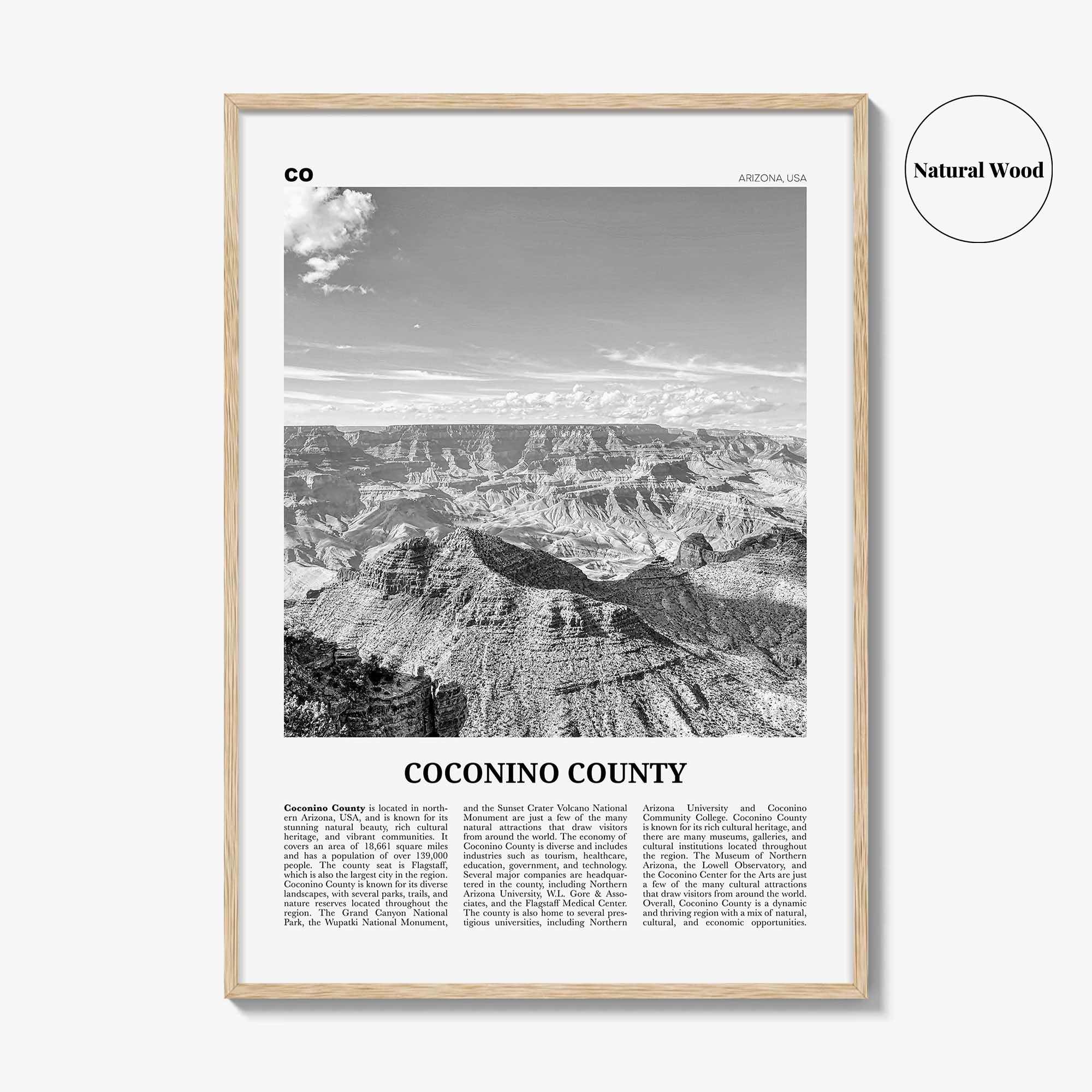 Coconino County Print Black and White, Coconino County Wall Art, Coconino County Poster, Coconino Photo, Coconino Wall Décor, Coconino Map