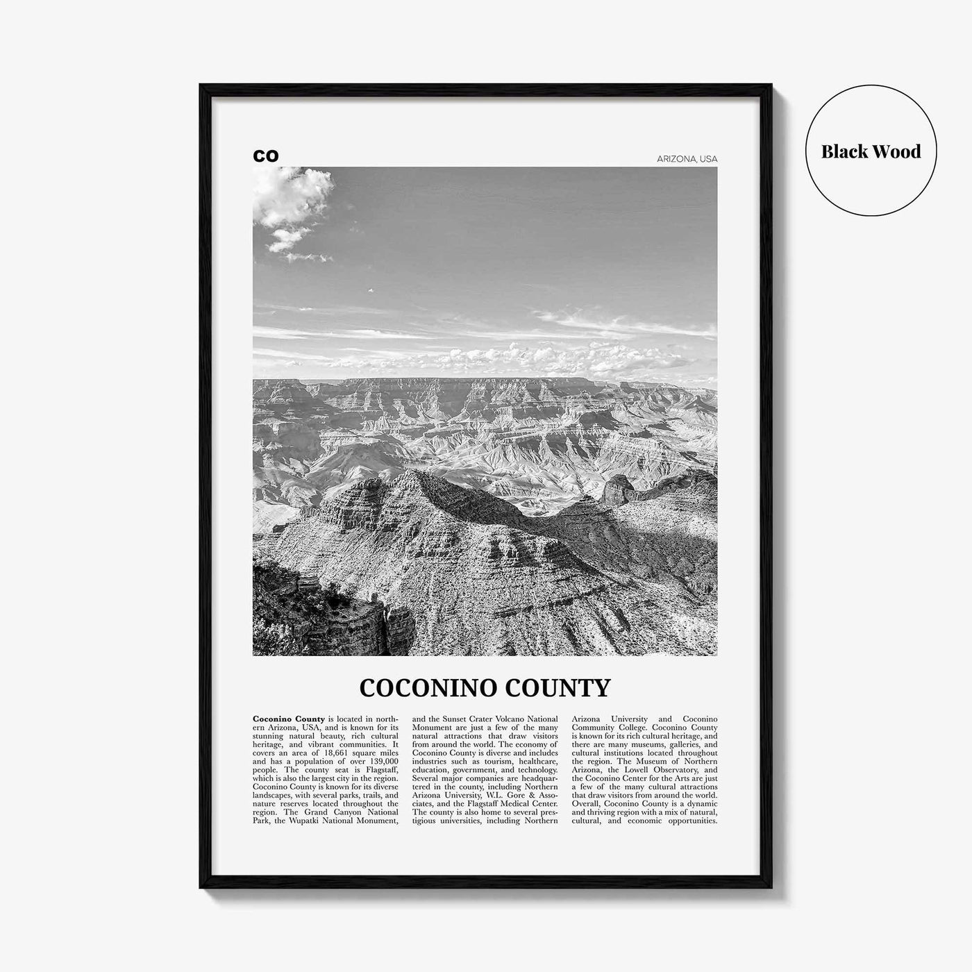 Coconino County Print Black and White, Coconino County Wall Art, Coconino County Poster, Coconino Photo, Coconino Wall Décor, Coconino Map