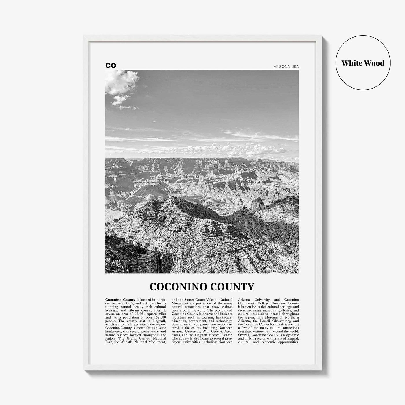 Coconino County Print Black and White, Coconino County Wall Art, Coconino County Poster, Coconino Photo, Coconino Wall Décor, Coconino Map