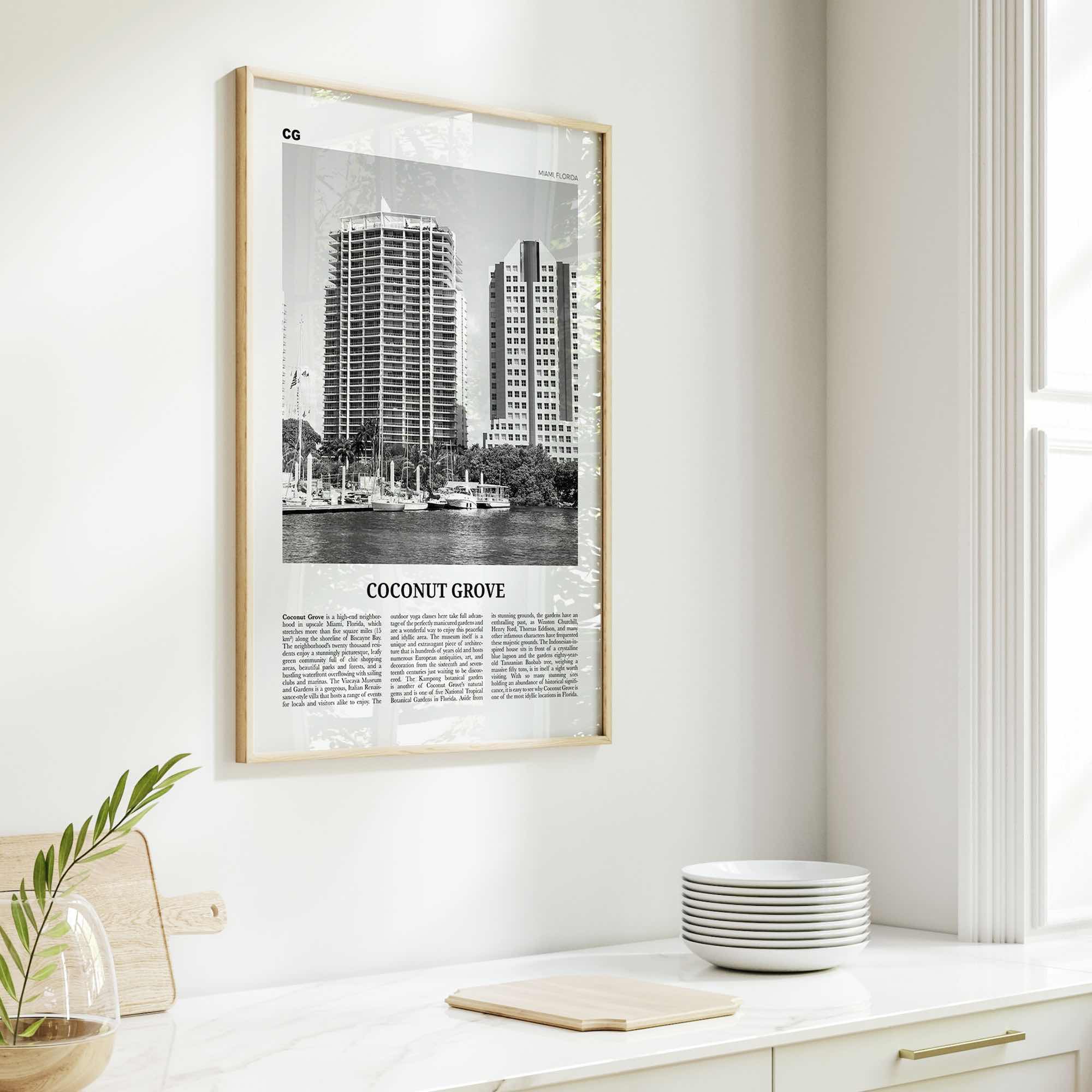 Coconut Grove Print Black and White, Coconut Grove Wall Art, Coconut Grove Poster, Coconut Grove Photo, Coconut Grove Map, Miami, Florida