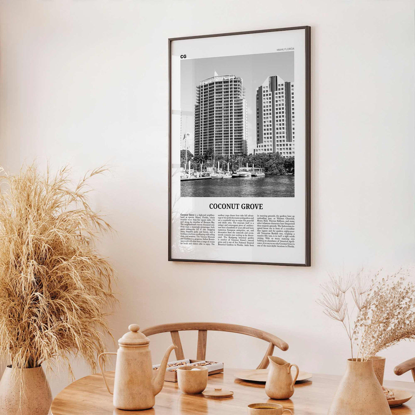 Coconut Grove Print Black and White, Coconut Grove Wall Art, Coconut Grove Poster, Coconut Grove Photo, Coconut Grove Map, Miami, Florida