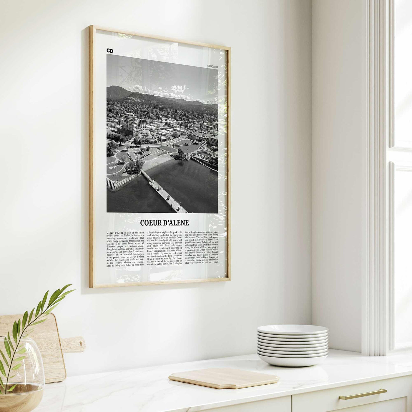 Coeur d'Alene Print Black and White, Coeur d'Alene Wall Art, Coeur d'Alene Poster, Coeur d'Alene Photo, Coeur d'Alene Décor, Idaho, USA