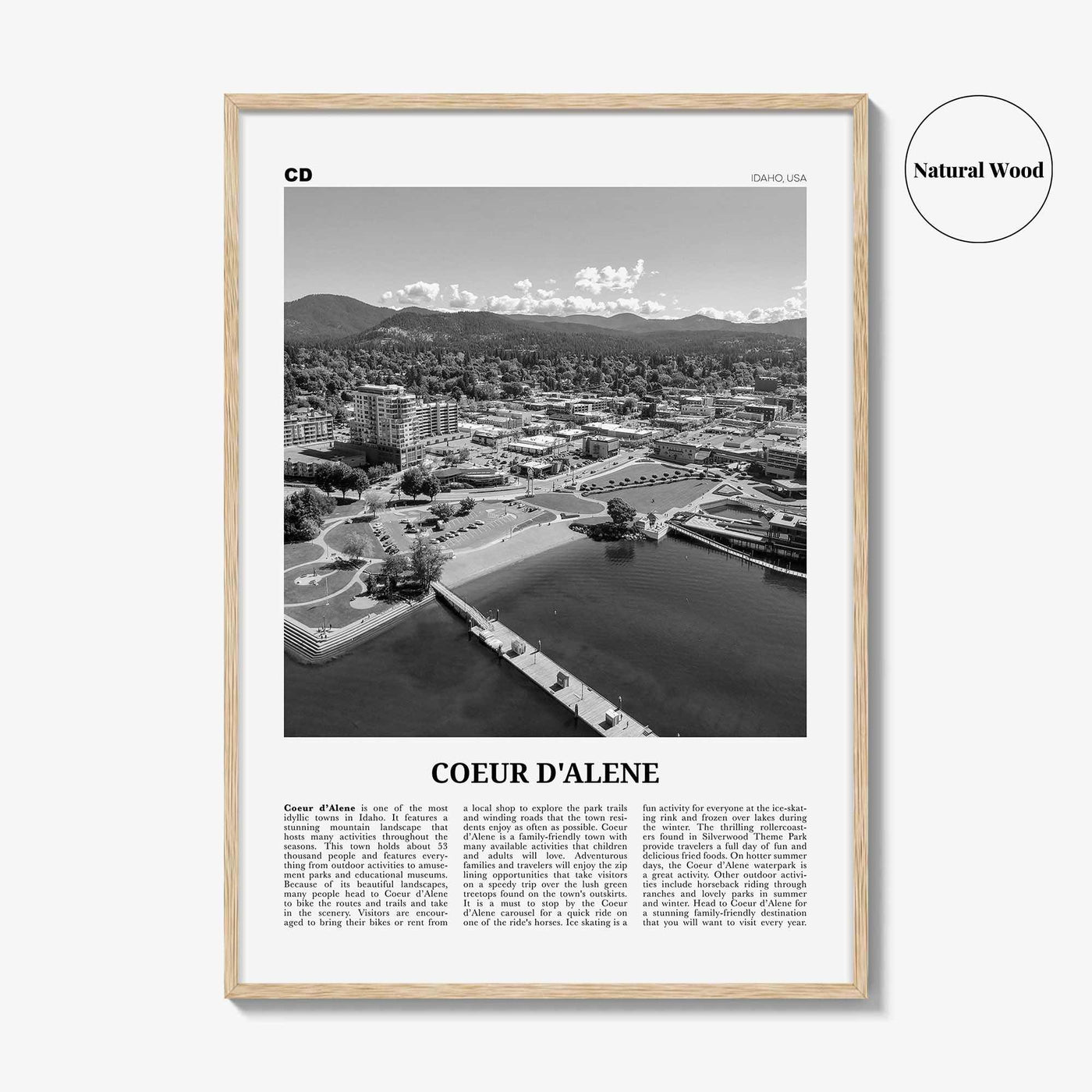 Coeur d'Alene Print Black and White, Coeur d'Alene Wall Art, Coeur d'Alene Poster, Coeur d'Alene Photo, Coeur d'Alene Décor, Idaho, USA