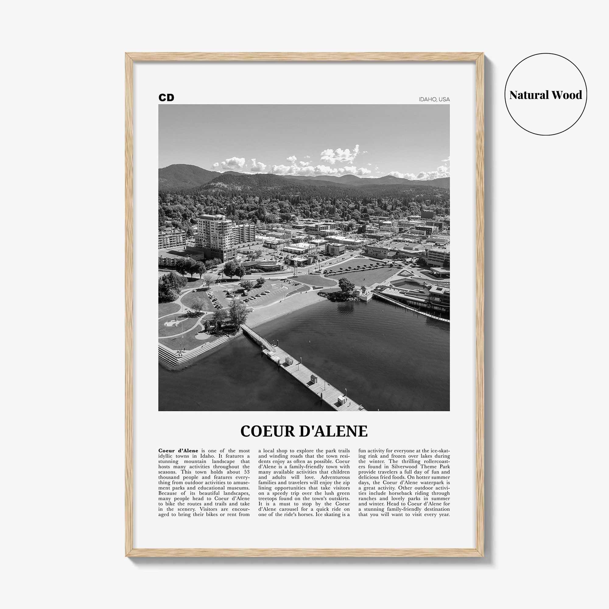 Coeur d'Alene Print Black and White, Coeur d'Alene Wall Art, Coeur d'Alene Poster, Coeur d'Alene Photo, Coeur d'Alene Décor, Idaho, USA