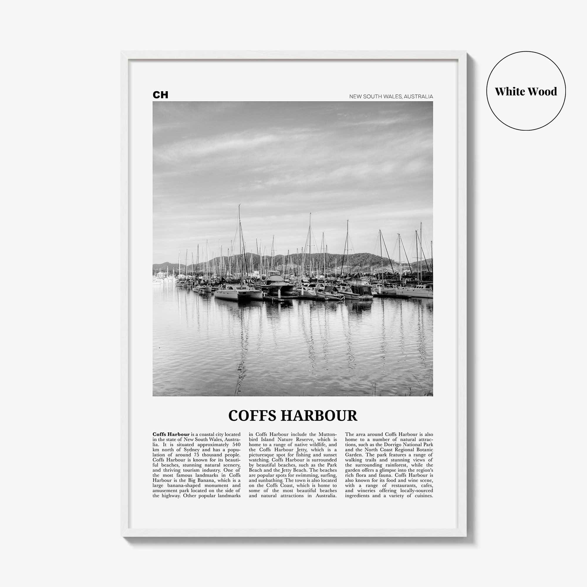 Coffs Harbour Print Black and White, Coffs Harbour Art, Coffs Harbour Poster, Coffs Harbour Photo, Coffs Harbour Décor, Coffs Harbour Map