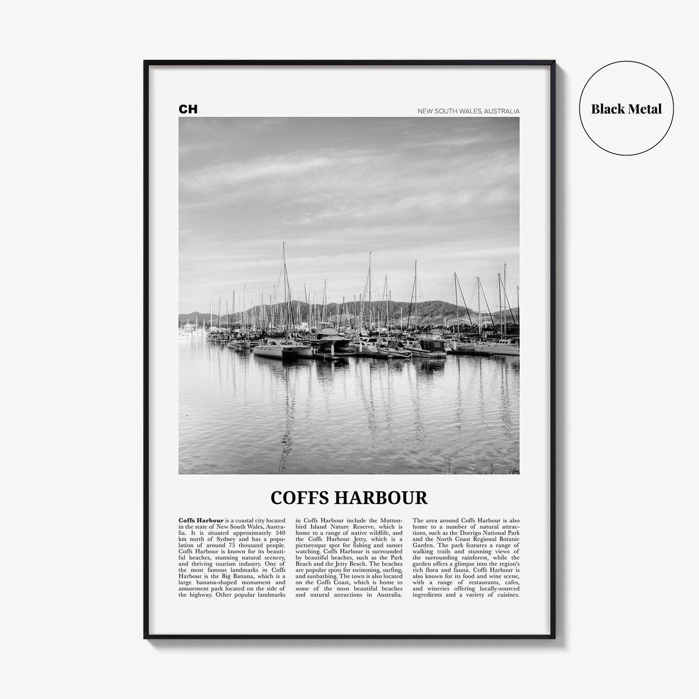 Coffs Harbour Print Black and White, Coffs Harbour Art, Coffs Harbour Poster, Coffs Harbour Photo, Coffs Harbour Décor, Coffs Harbour Map