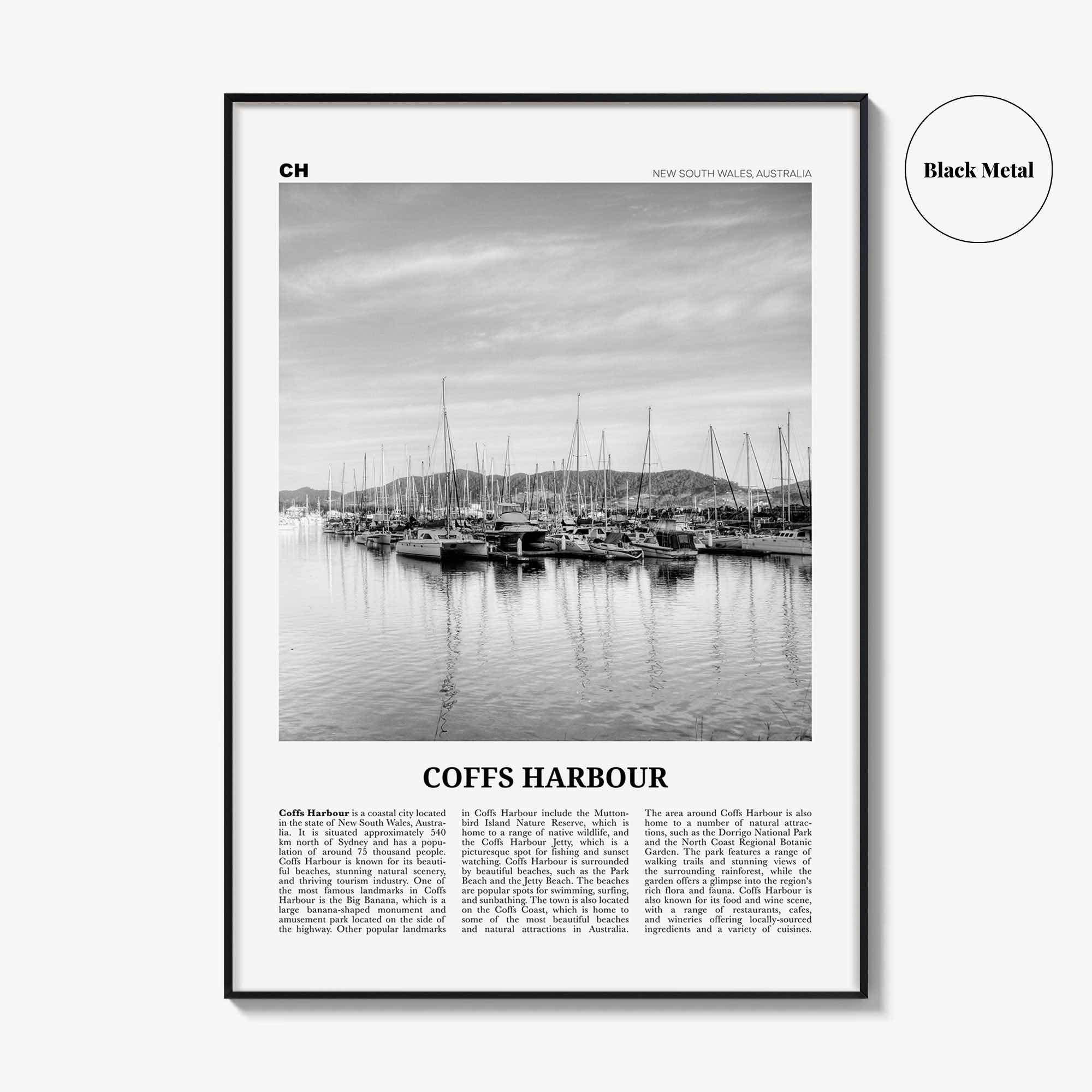 Coffs Harbour Print Black and White, Coffs Harbour Art, Coffs Harbour Poster, Coffs Harbour Photo, Coffs Harbour Décor, Coffs Harbour Map