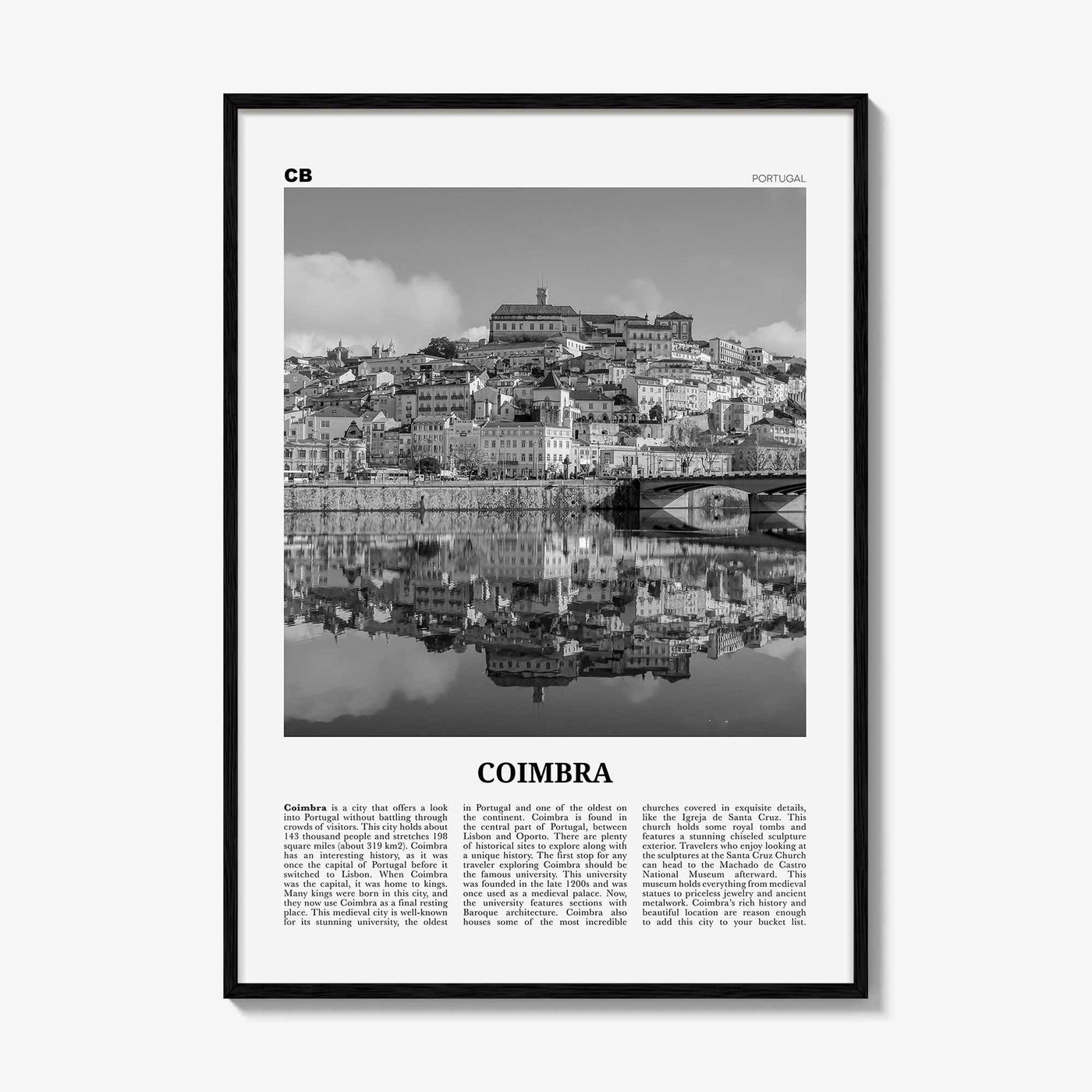 Coimbra Print Black and White, Coimbra Wall Art, Coimbra Poster, Coimbra Photo, Coimbra Wall Décor, Coimbra Map, Portugal