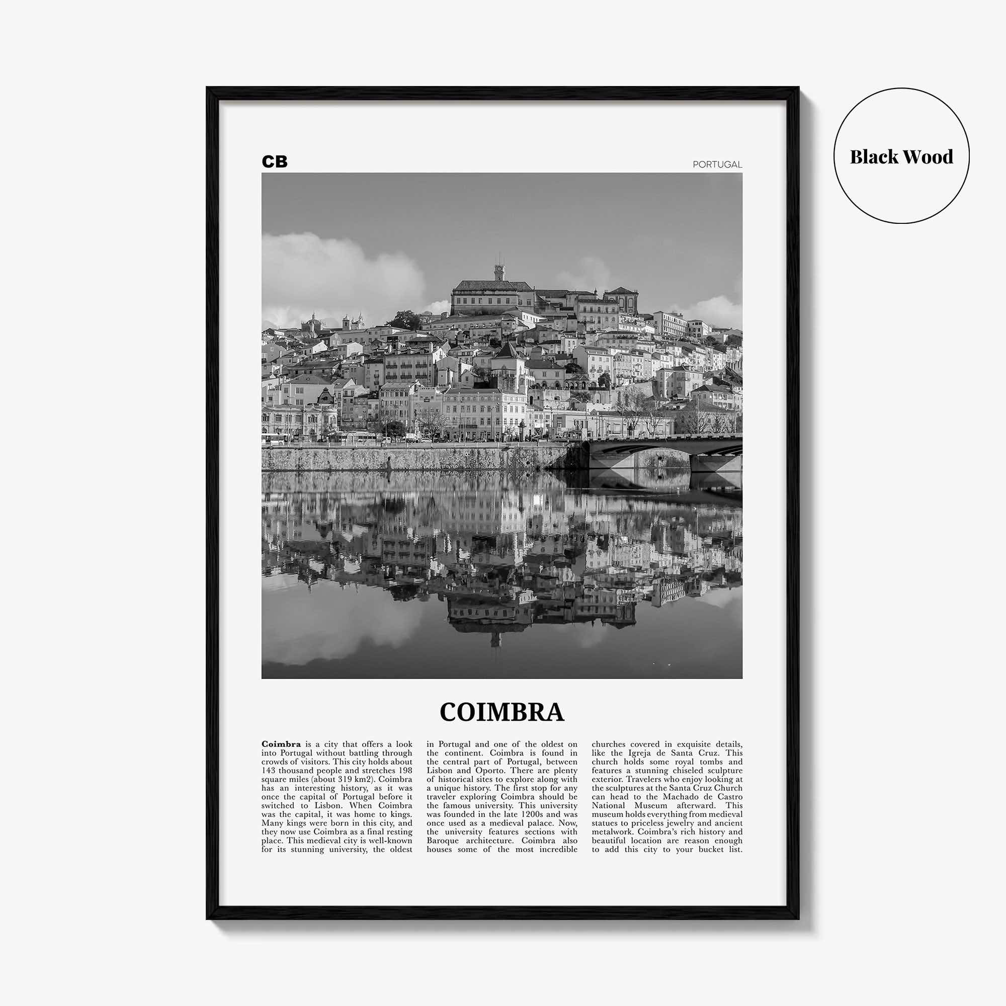 Coimbra Print Black and White, Coimbra Wall Art, Coimbra Poster, Coimbra Photo, Coimbra Wall Décor, Coimbra Map, Portugal