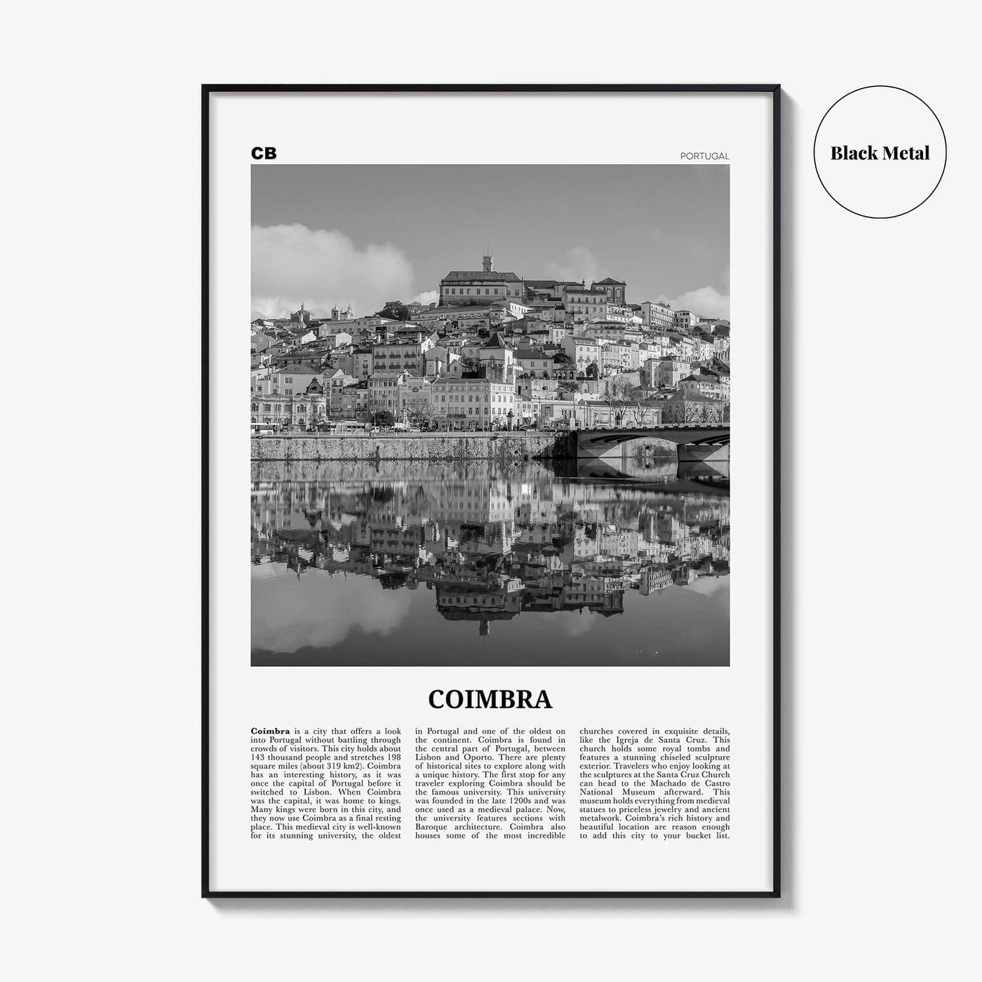 Coimbra Print Black and White, Coimbra Wall Art, Coimbra Poster, Coimbra Photo, Coimbra Wall Décor, Coimbra Map, Portugal