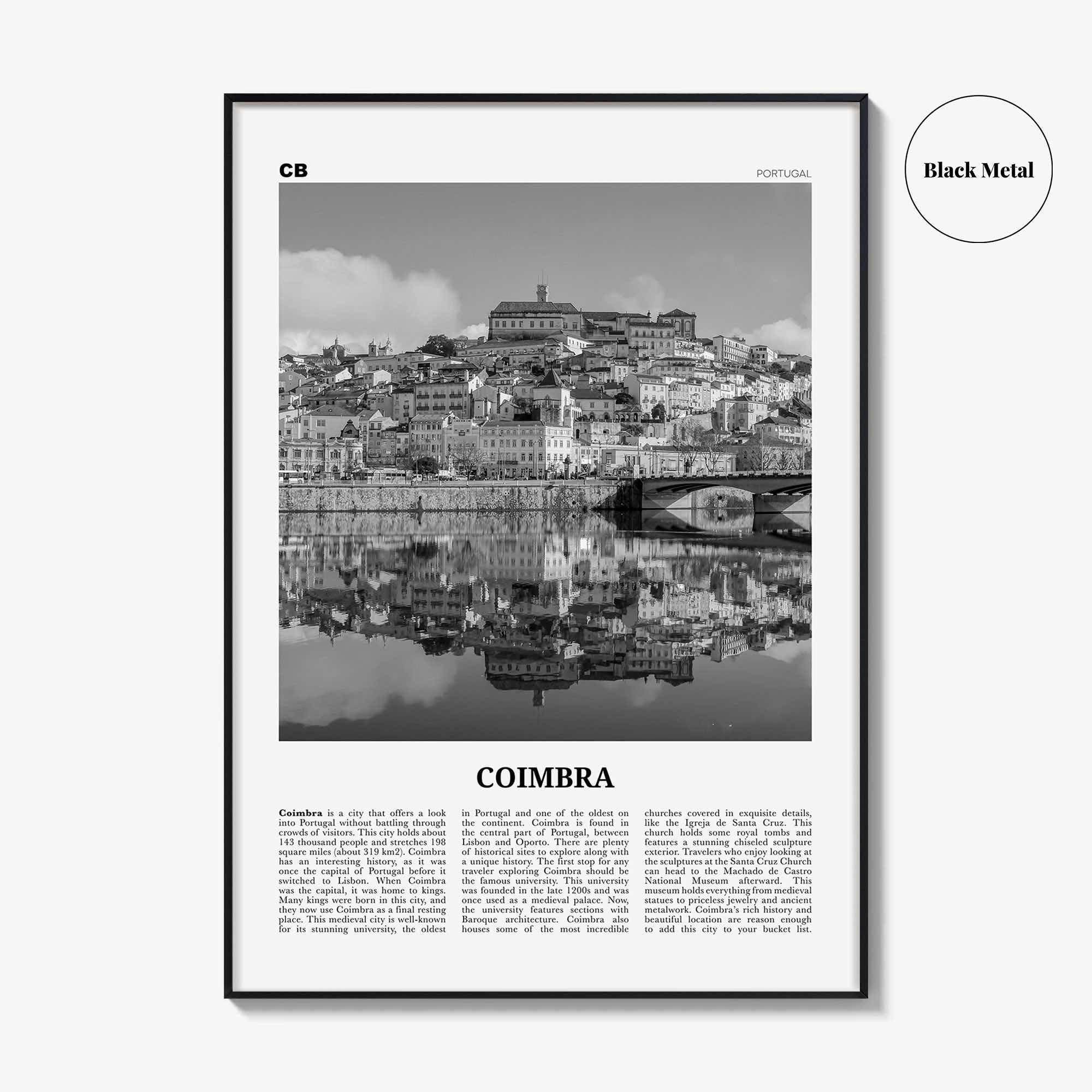 Coimbra Print Black and White, Coimbra Wall Art, Coimbra Poster, Coimbra Photo, Coimbra Wall Décor, Coimbra Map, Portugal