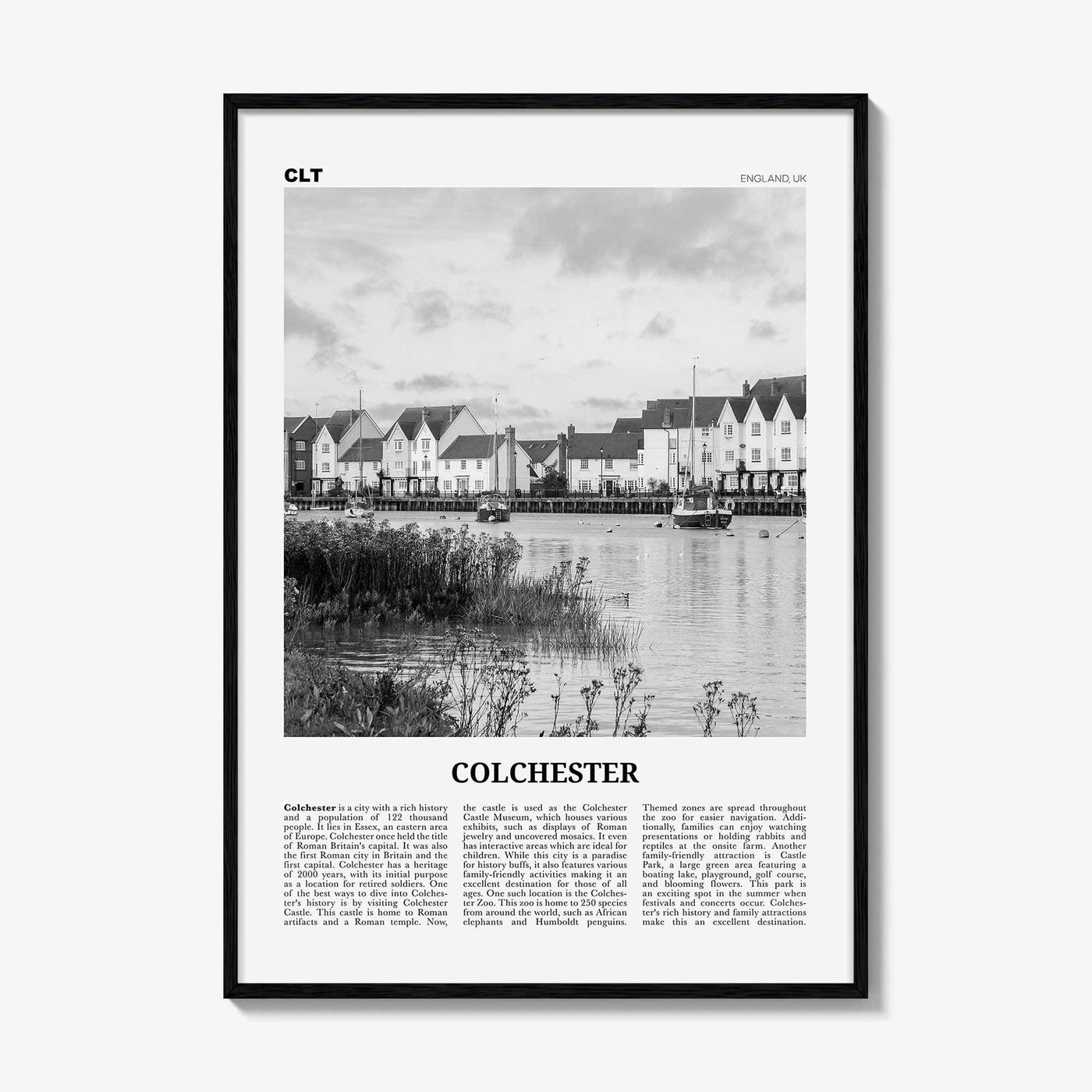 Colchester Print Black and White, Colchester Wall Art, Colchester Poster, Colchester Photo, Colchester Wall Décor, Colchester Map, England