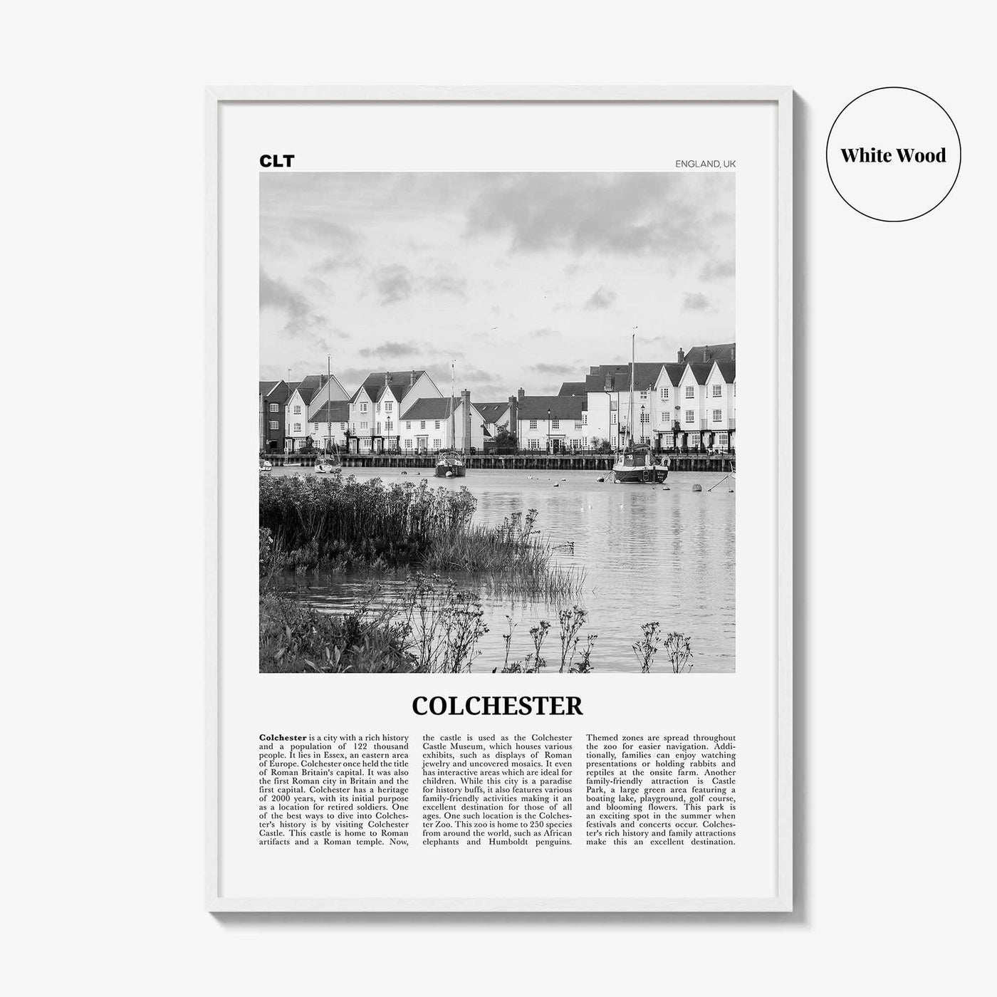 Colchester Print Black and White, Colchester Wall Art, Colchester Poster, Colchester Photo, Colchester Wall Décor, Colchester Map, England
