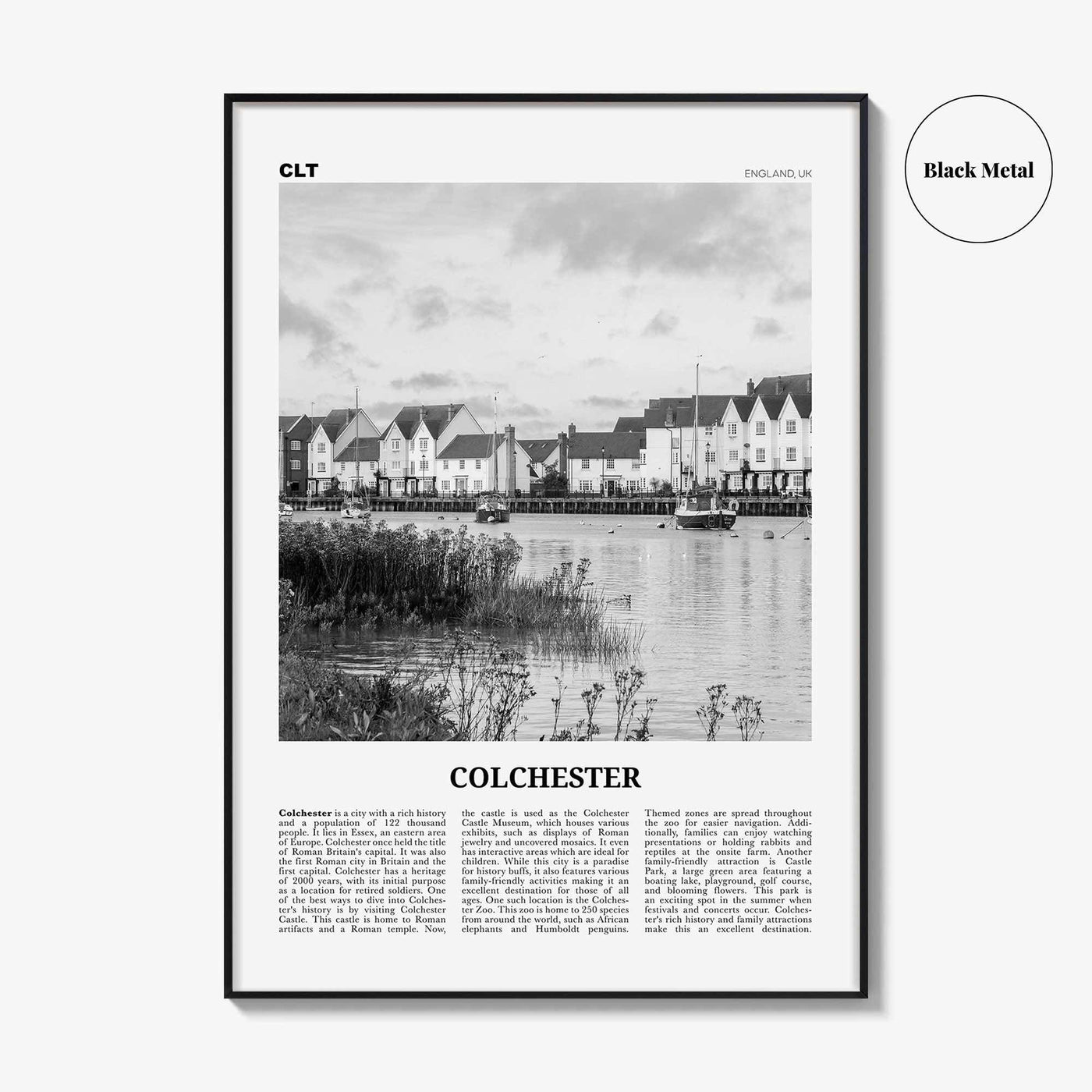 Colchester Print Black and White, Colchester Wall Art, Colchester Poster, Colchester Photo, Colchester Wall Décor, Colchester Map, England