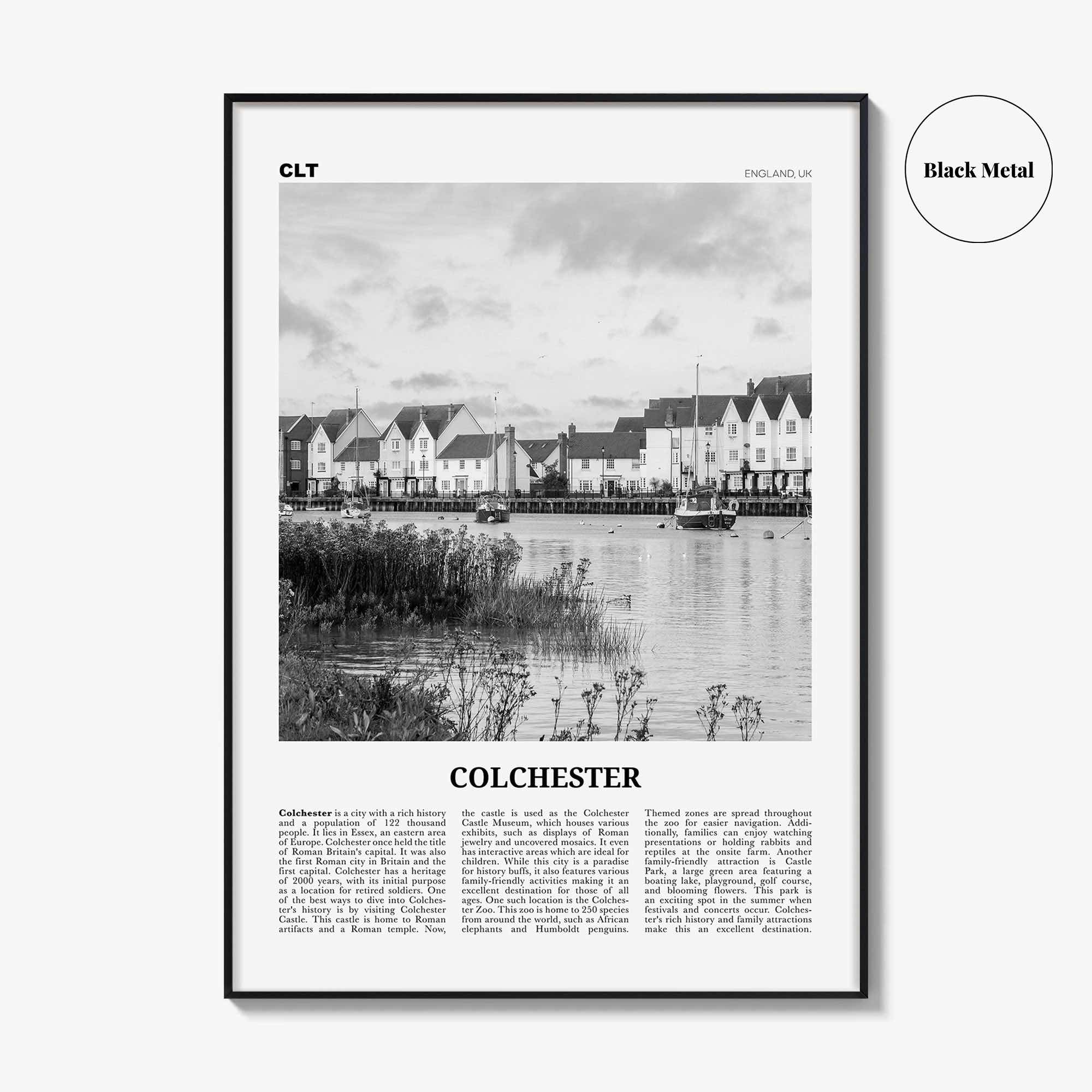 Colchester Print Black and White, Colchester Wall Art, Colchester Poster, Colchester Photo, Colchester Wall Décor, Colchester Map, England