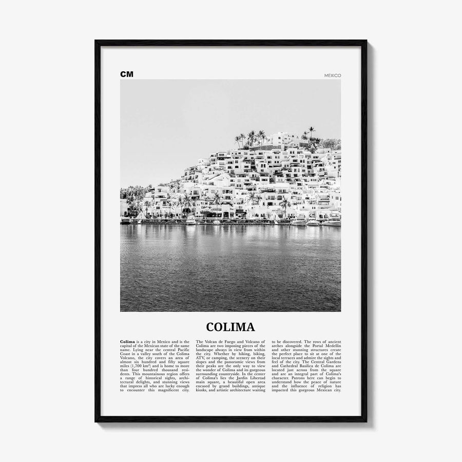 Colima Print Black and White, Colima Wall Art, Colima Poster, Colima Photo, Colima Map, Colima Wall Decor, Mexico