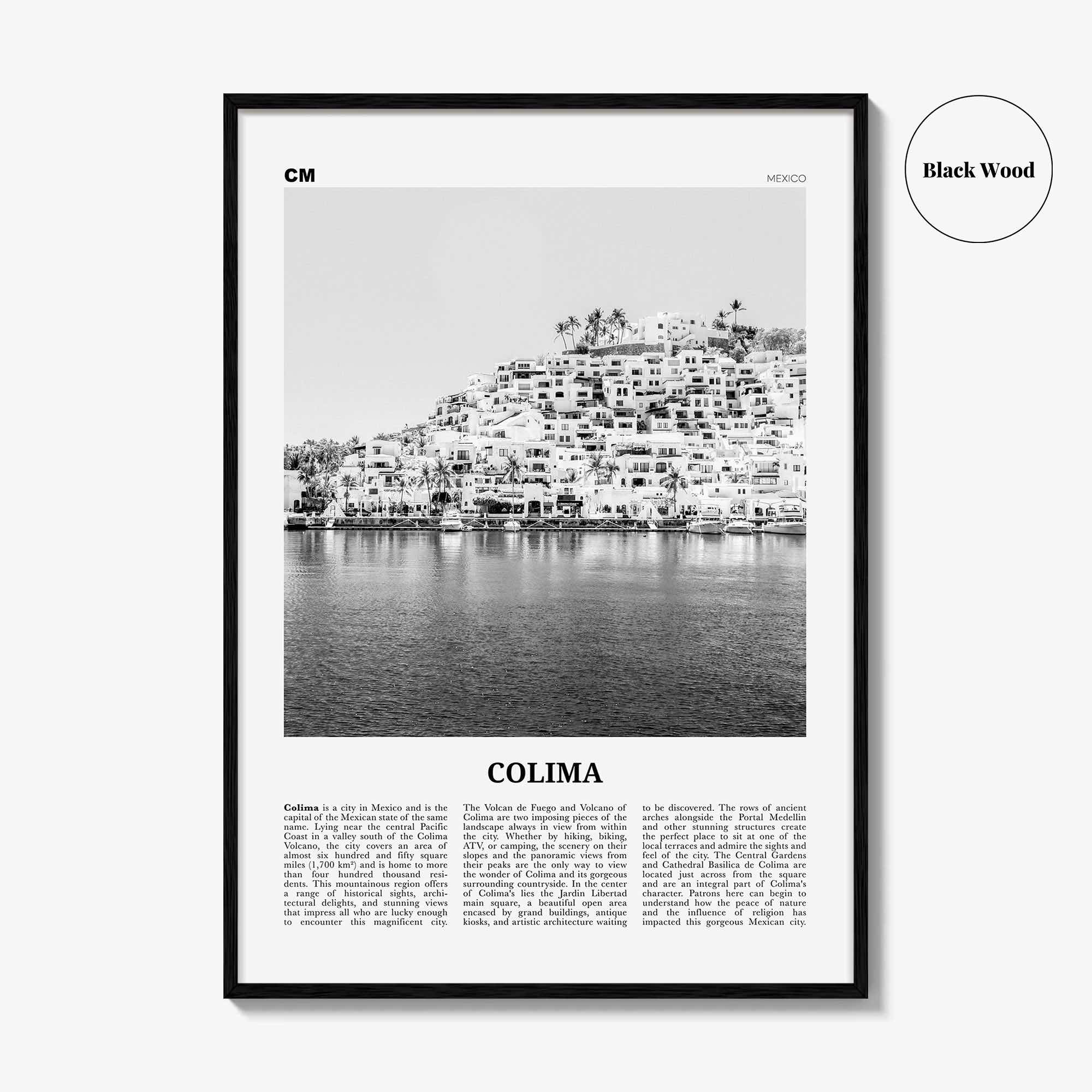Colima Print Black and White, Colima Wall Art, Colima Poster, Colima Photo, Colima Map, Colima Wall Decor, Mexico