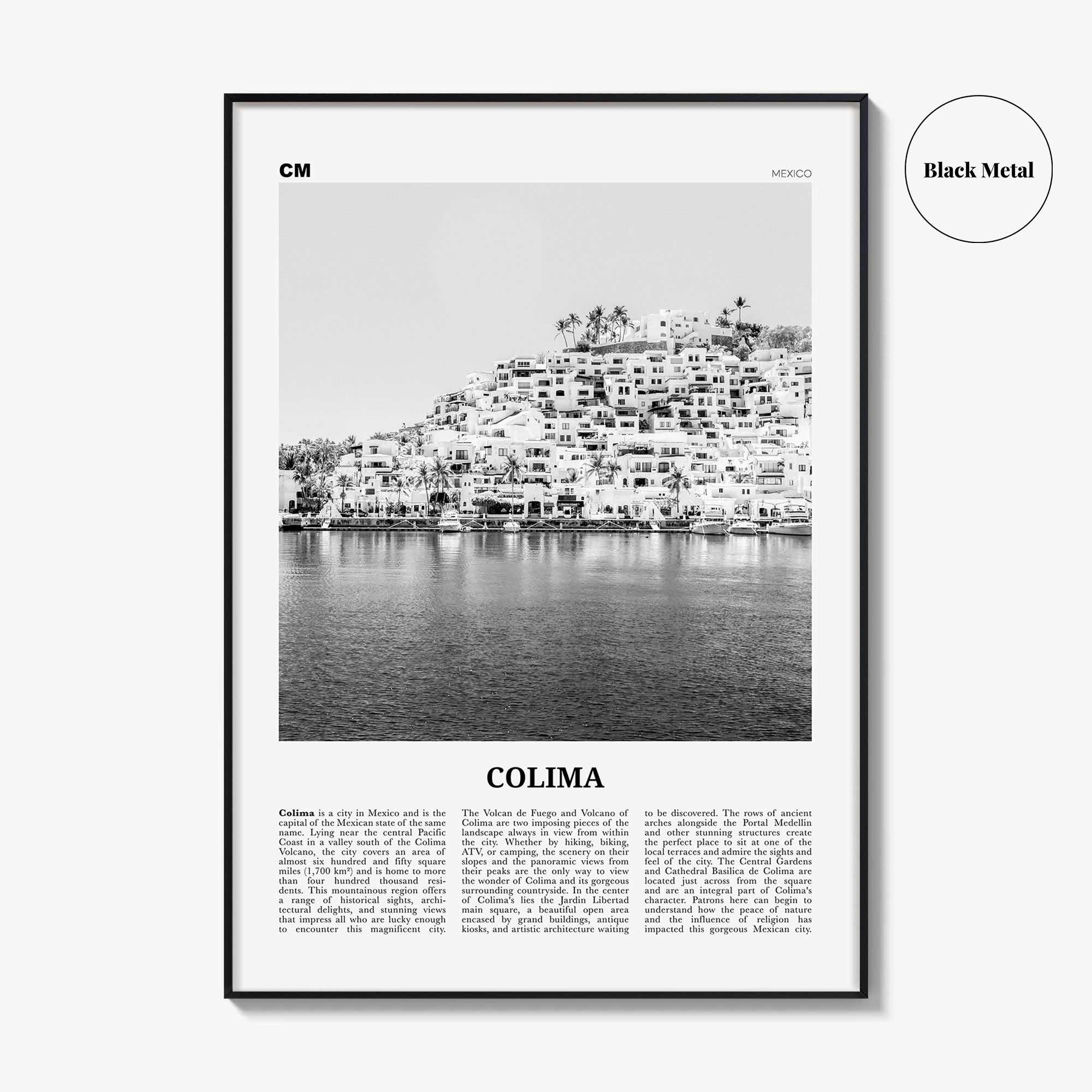 Colima Print Black and White, Colima Wall Art, Colima Poster, Colima Photo, Colima Map, Colima Wall Decor, Mexico