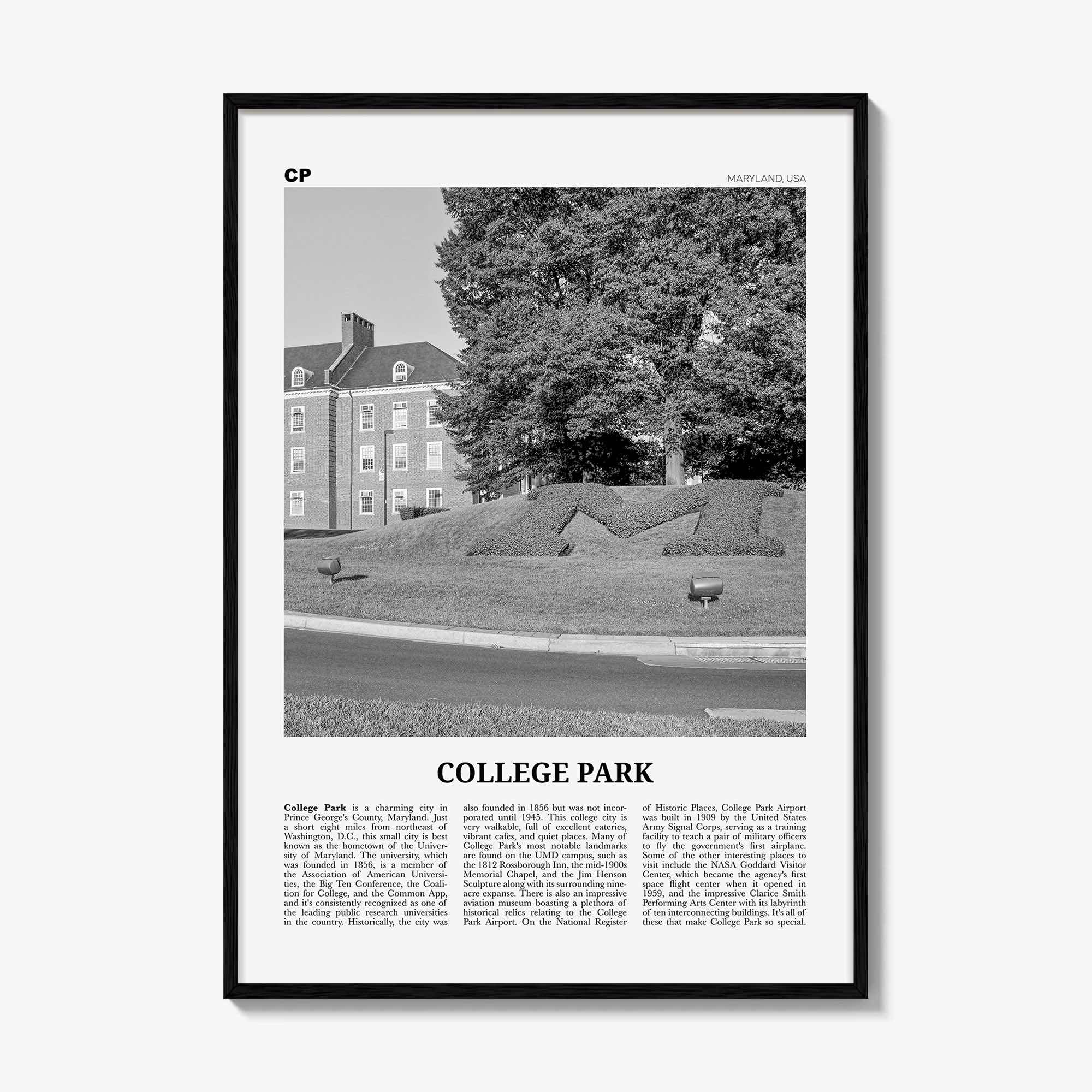 College Park Print Black and White, College Park Wall Art, College Park Poster, College Park Photo, College Park Décor, College Park Map
