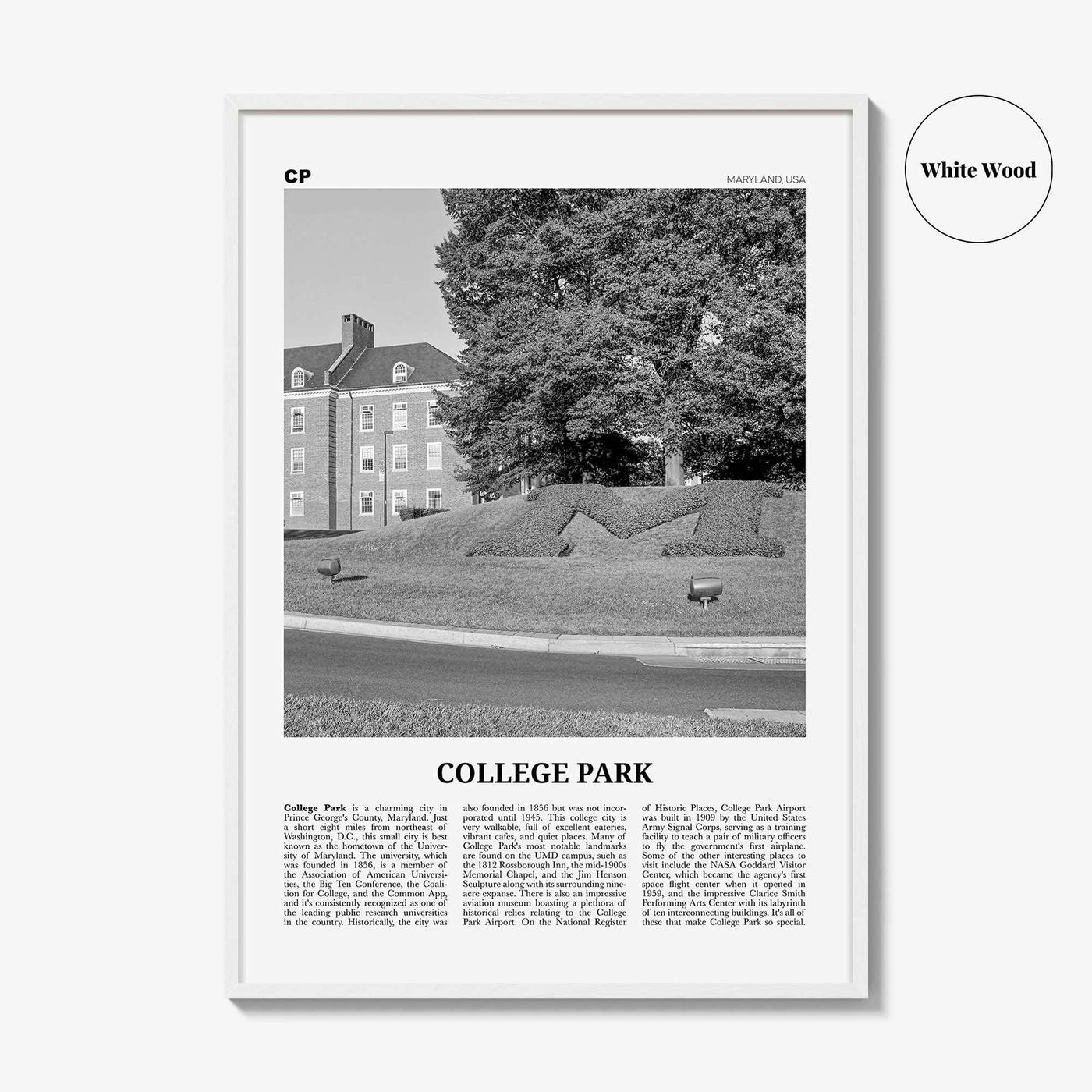 College Park Print Black and White, College Park Wall Art, College Park Poster, College Park Photo, College Park Décor, College Park Map