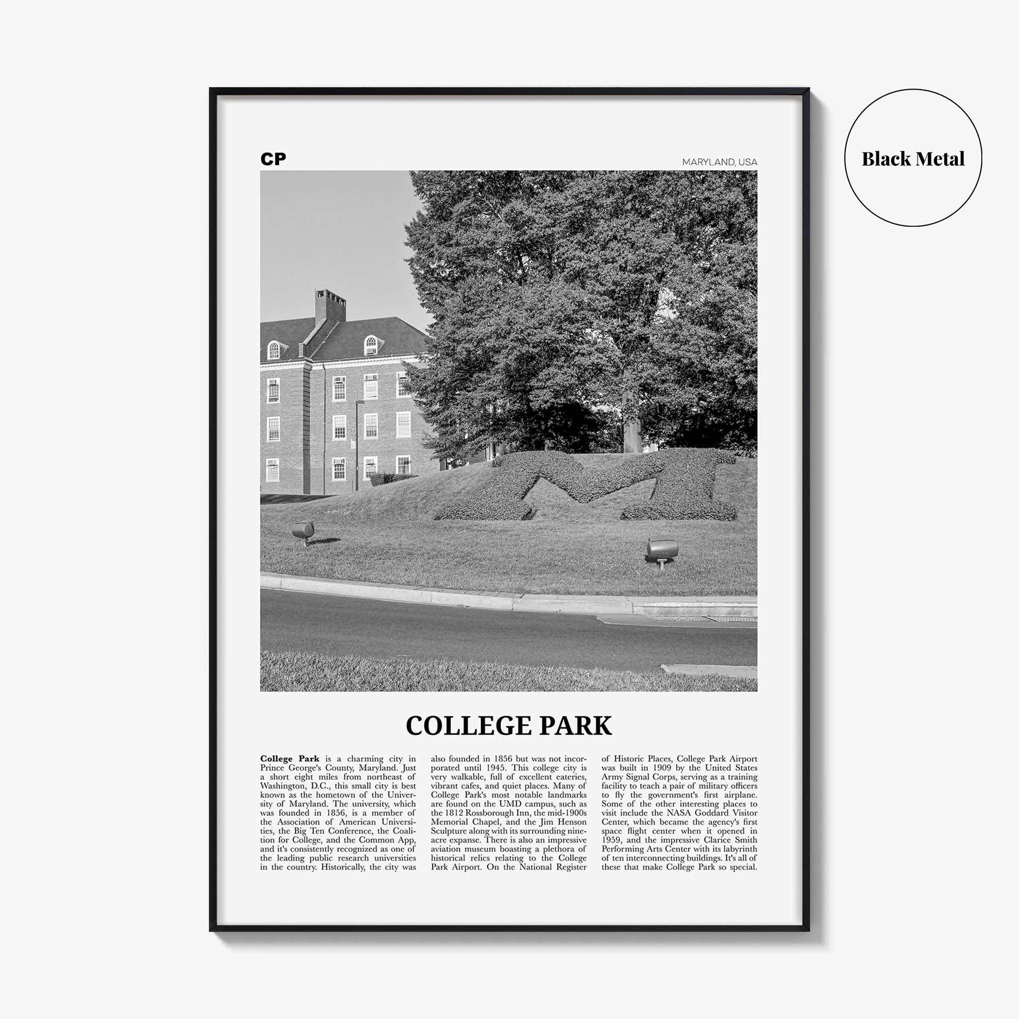 College Park Print Black and White, College Park Wall Art, College Park Poster, College Park Photo, College Park Décor, College Park Map