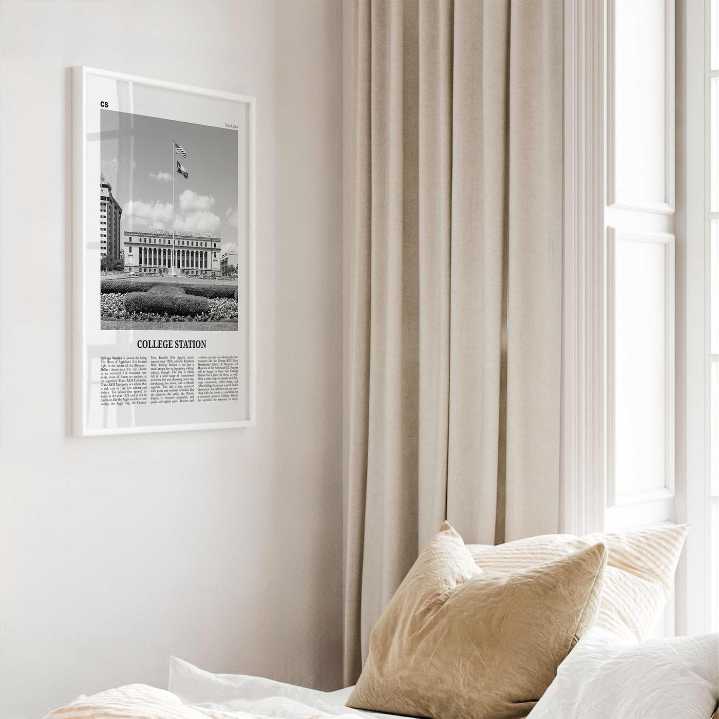 College Station Print Black and White, College Station Wall Art, College Station Poster, College Station Photo, Texas, USA, United States