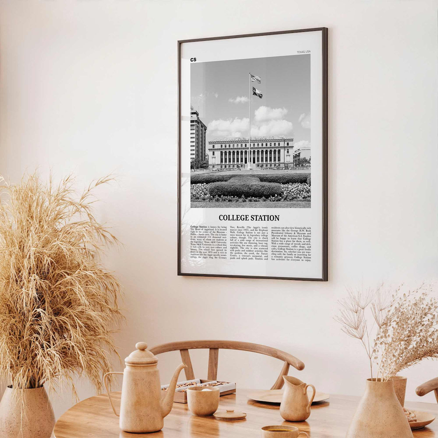 College Station Print Black and White, College Station Wall Art, College Station Poster, College Station Photo, Texas, USA, United States