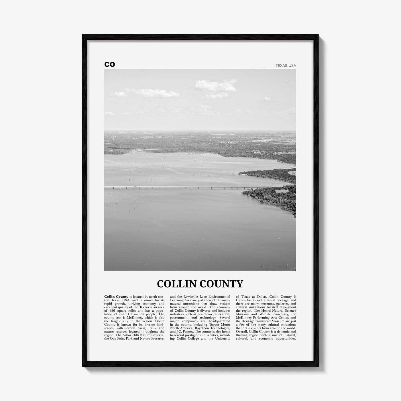 Collin County Print Black and White, Collin County Wall Art, Collin County Poster, Collin County Photo, Collin County Wall Décor, Collin Map