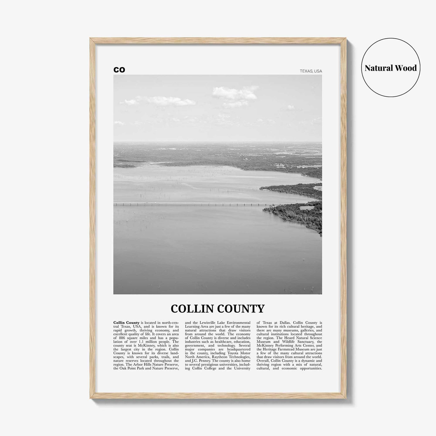Collin County Print Black and White, Collin County Wall Art, Collin County Poster, Collin County Photo, Collin County Wall Décor, Collin Map