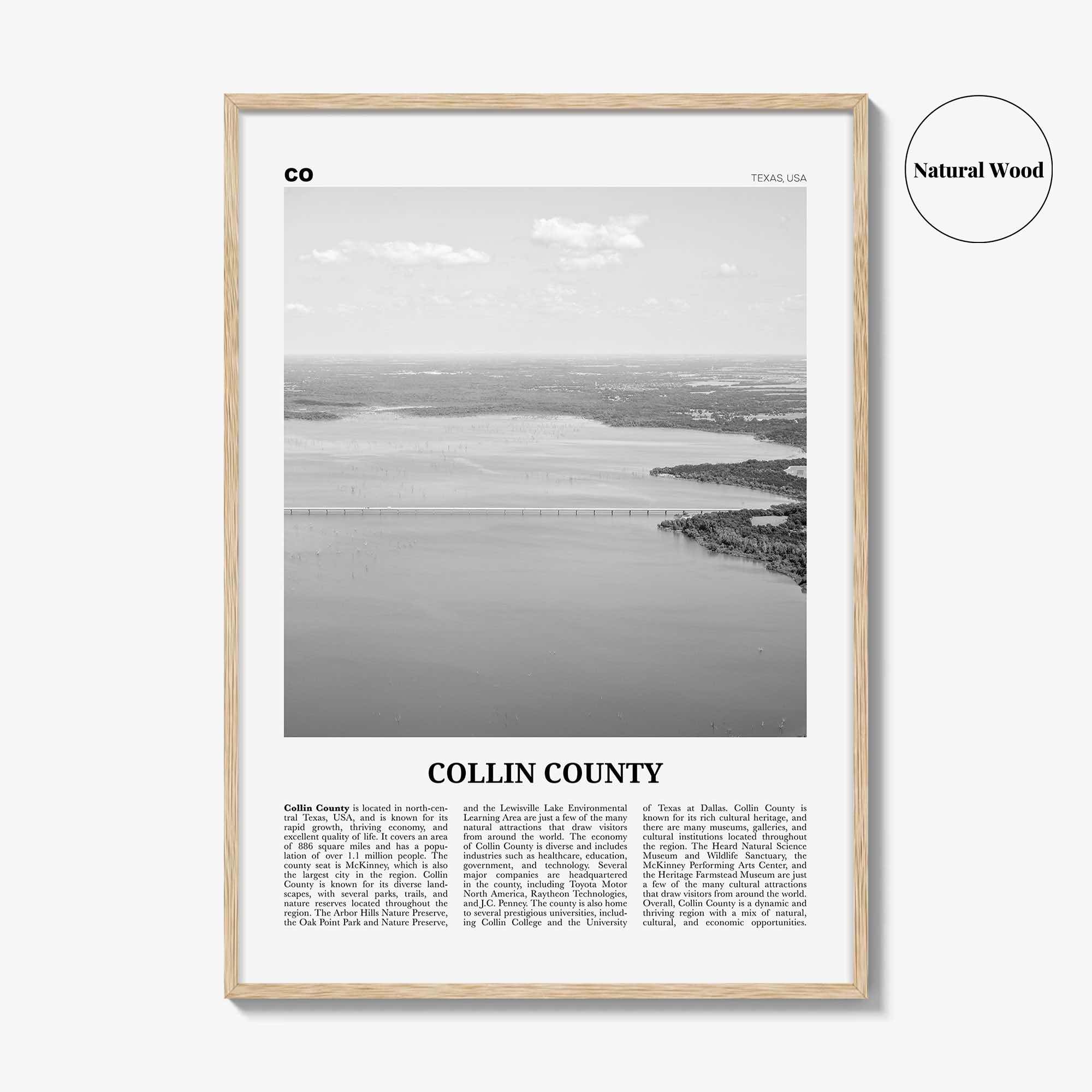 Collin County Print Black and White, Collin County Wall Art, Collin County Poster, Collin County Photo, Collin County Wall Décor, Collin Map