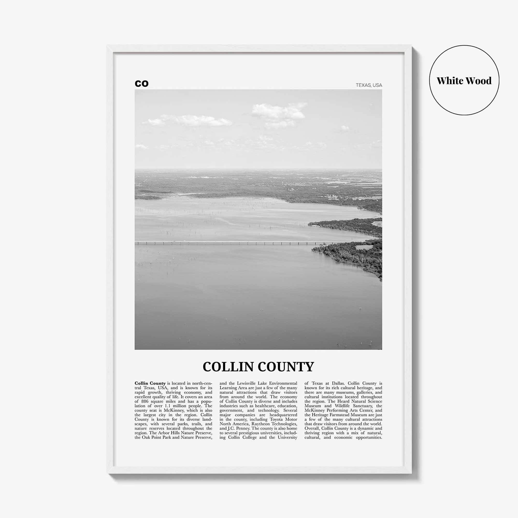 Collin County Print Black and White, Collin County Wall Art, Collin County Poster, Collin County Photo, Collin County Wall Décor, Collin Map