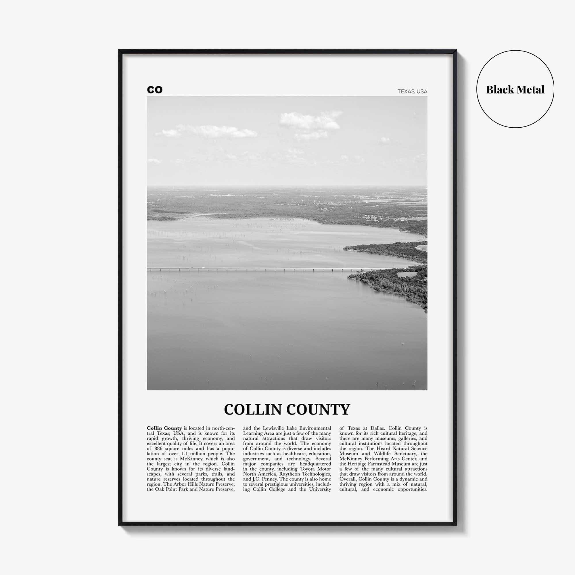 Collin County Print Black and White, Collin County Wall Art, Collin County Poster, Collin County Photo, Collin County Wall Décor, Collin Map