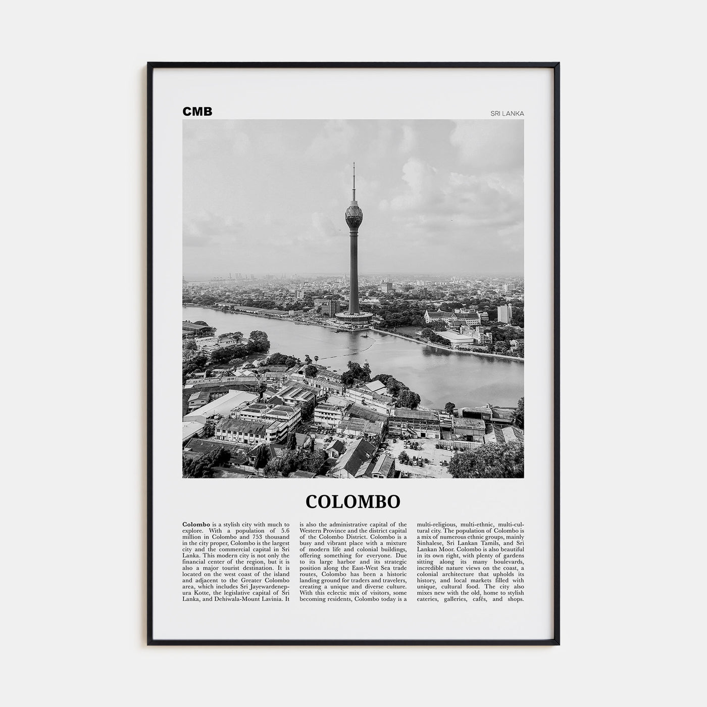 Colombo Travel B&W Poster