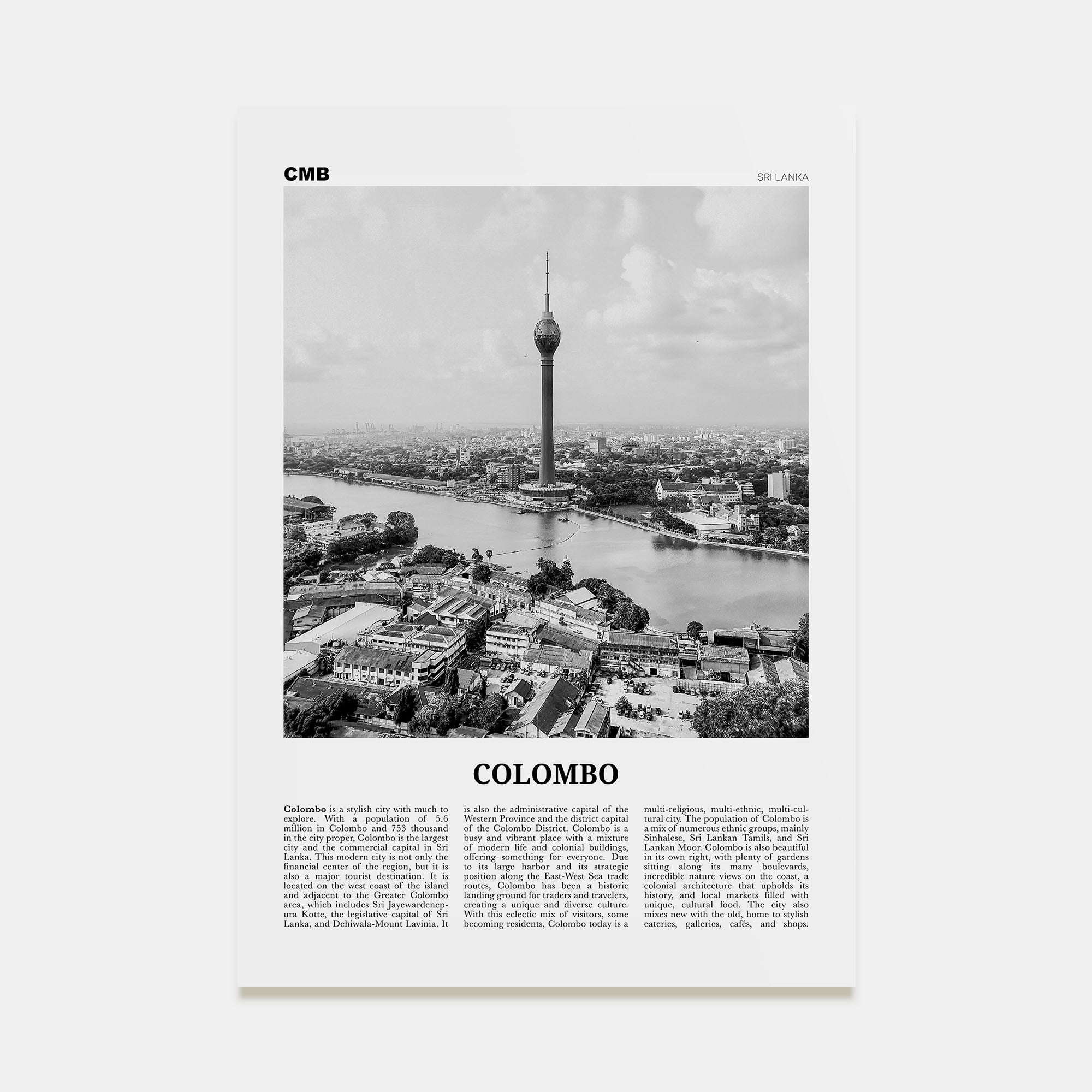 Colombo Travel B&W Poster