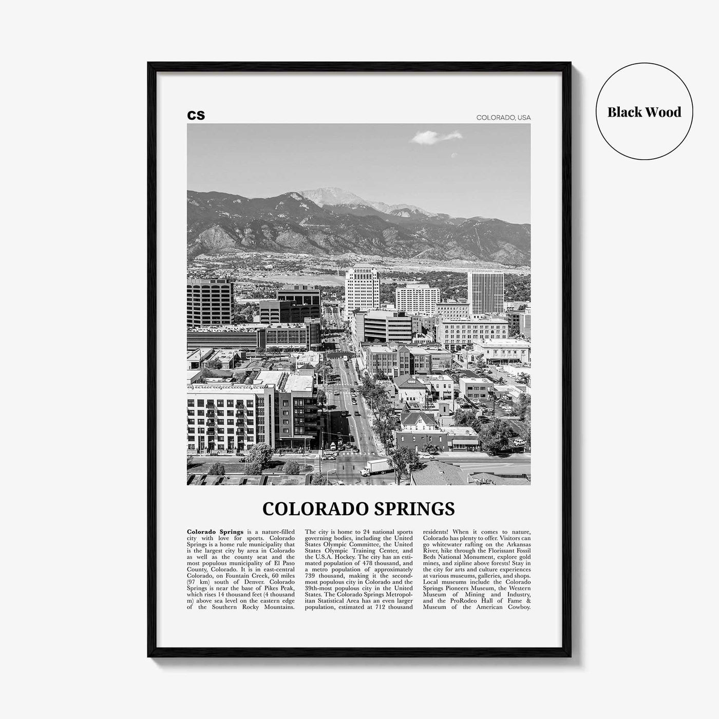 Colorado Springs Print Black and White, Colorado Springs Wall Art, Colorado Springs Poster, USA, United States, North America