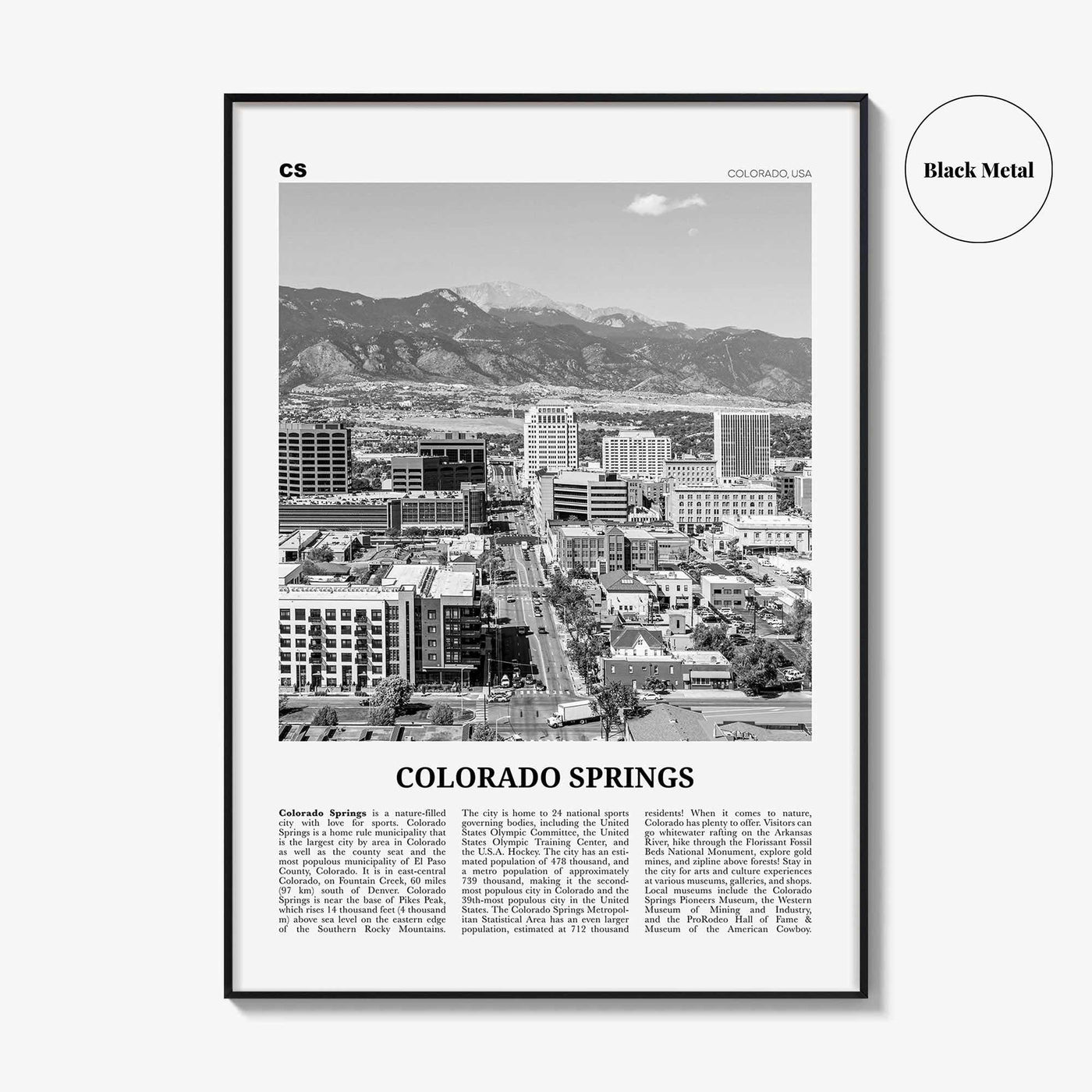 Colorado Springs Print Black and White, Colorado Springs Wall Art, Colorado Springs Poster, USA, United States, North America
