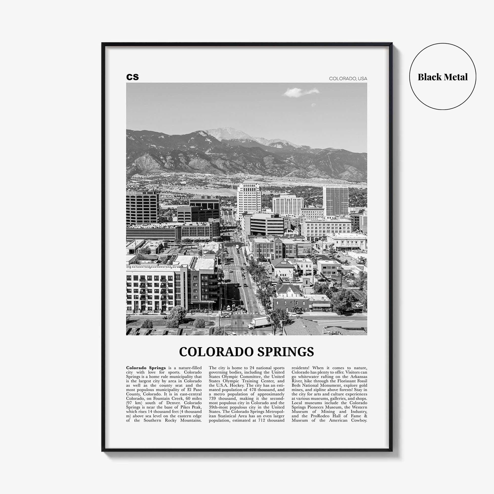 Colorado Springs Print Black and White, Colorado Springs Wall Art, Colorado Springs Poster, USA, United States, North America