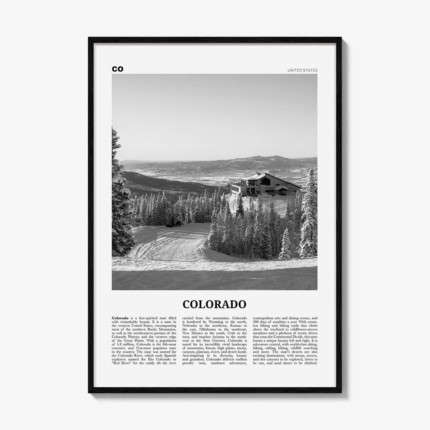 Colorado Print Black and White No 3, Colorado Wall Art, Colorado Poster, Colorado Photo, Colorado Wall Décor, Colorado Map, United States