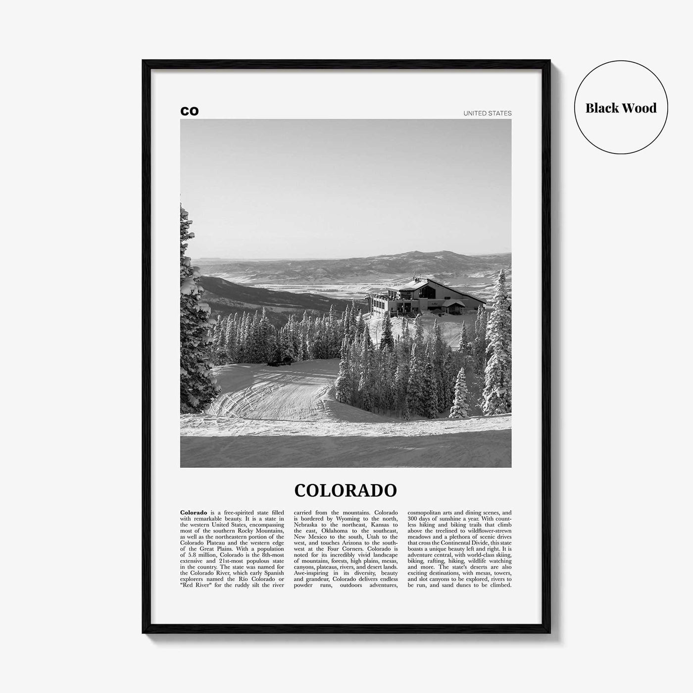 Colorado Print Black and White No 3, Colorado Wall Art, Colorado Poster, Colorado Photo, Colorado Wall Décor, Colorado Map, United States